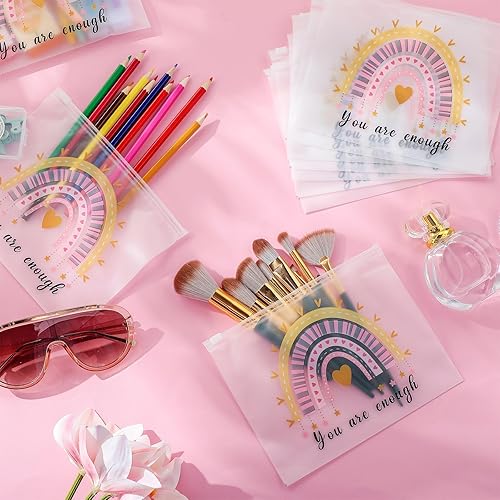 Vista 6 de Wesiti 50 bolsas de cosméticos de arco iris, regalos inspiradores, citas motivacionales, bolsa de maquillaje a granel impermeable con cremallera
