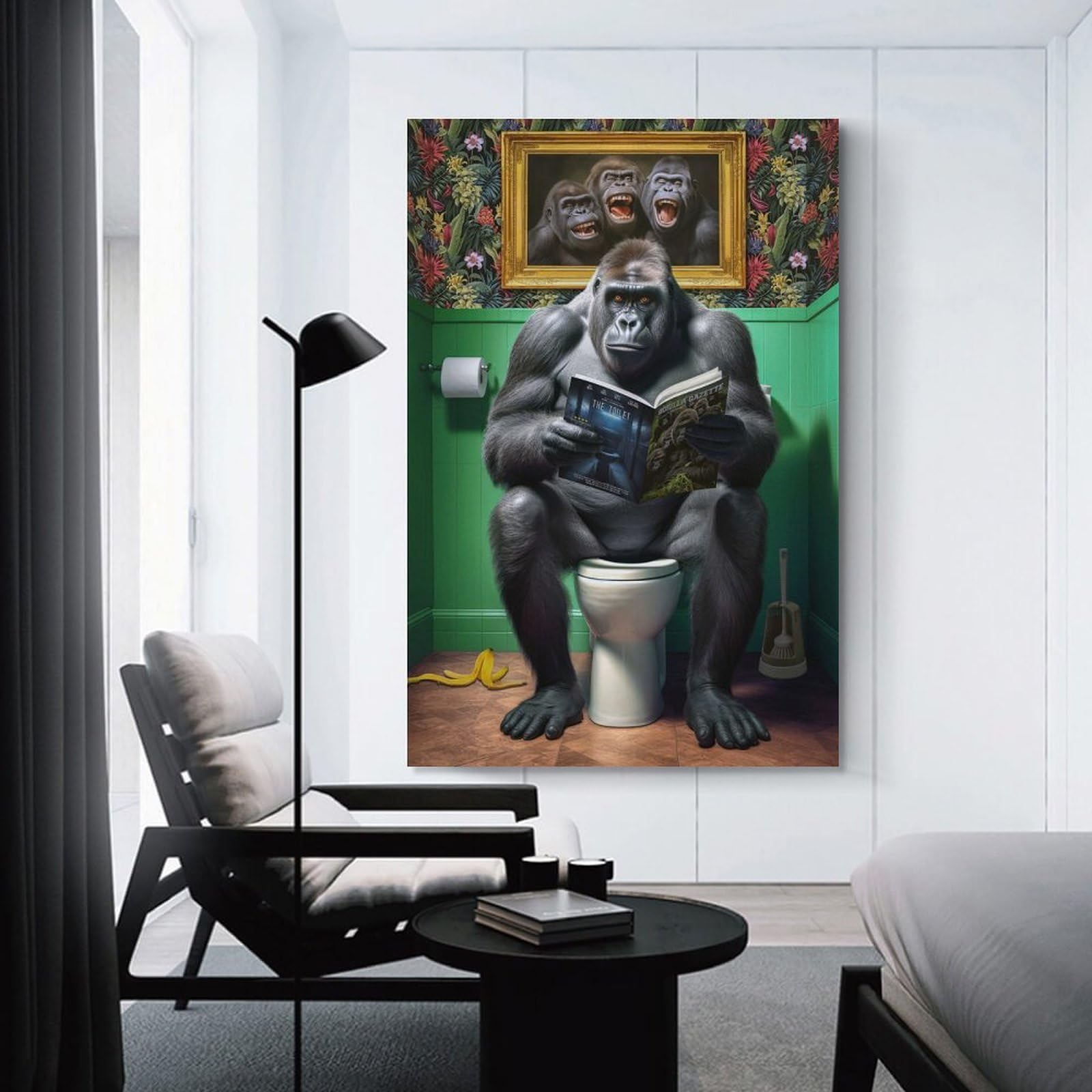 Junmoney Gorilla on The Toilet Canvas Art Print 12x18inch(30x45cm), for New Homes, Bedrooms Or Workspaces, Gift Idea for Housewarming And Birthdays