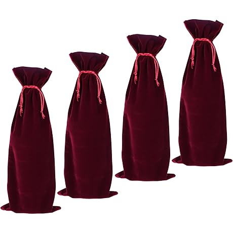 BCP 4-Pieces Luxury Red Wine Bottle Gift Bags for Weddings and Parties