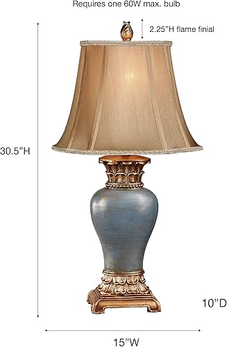 Miniatura 3 de Chapelton - Lámpara de mesa tradicional, finamente hecha a mano de resina, tono azul frío, detalles de oro cepillado metálico y dorado antiguo,