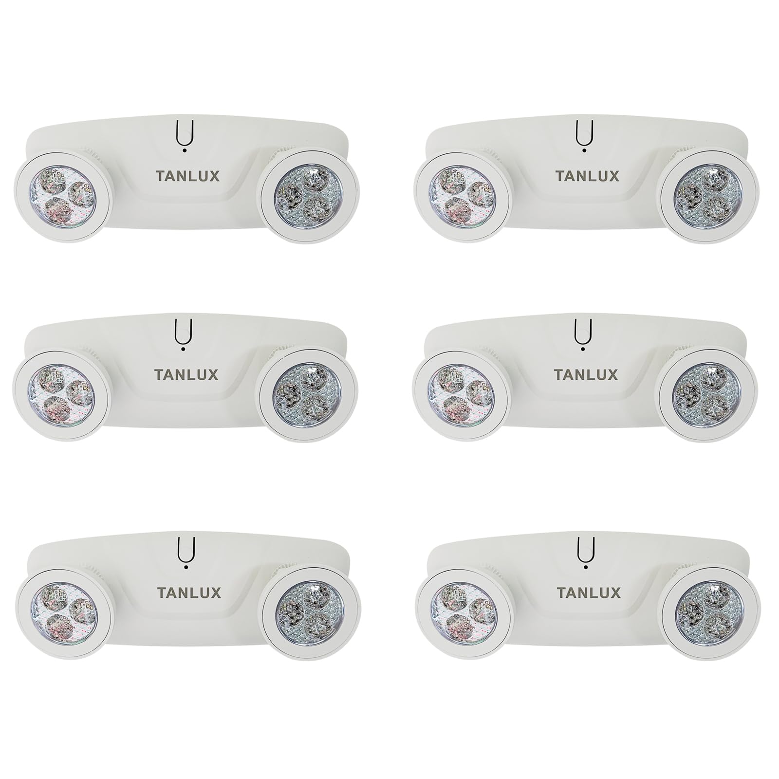 TANLUX LED Emergency Lights with Battery Backup - Two Head Adjustable Commercial Emergency Lights, UL Listed, Hardwired - 6 Pack (White)