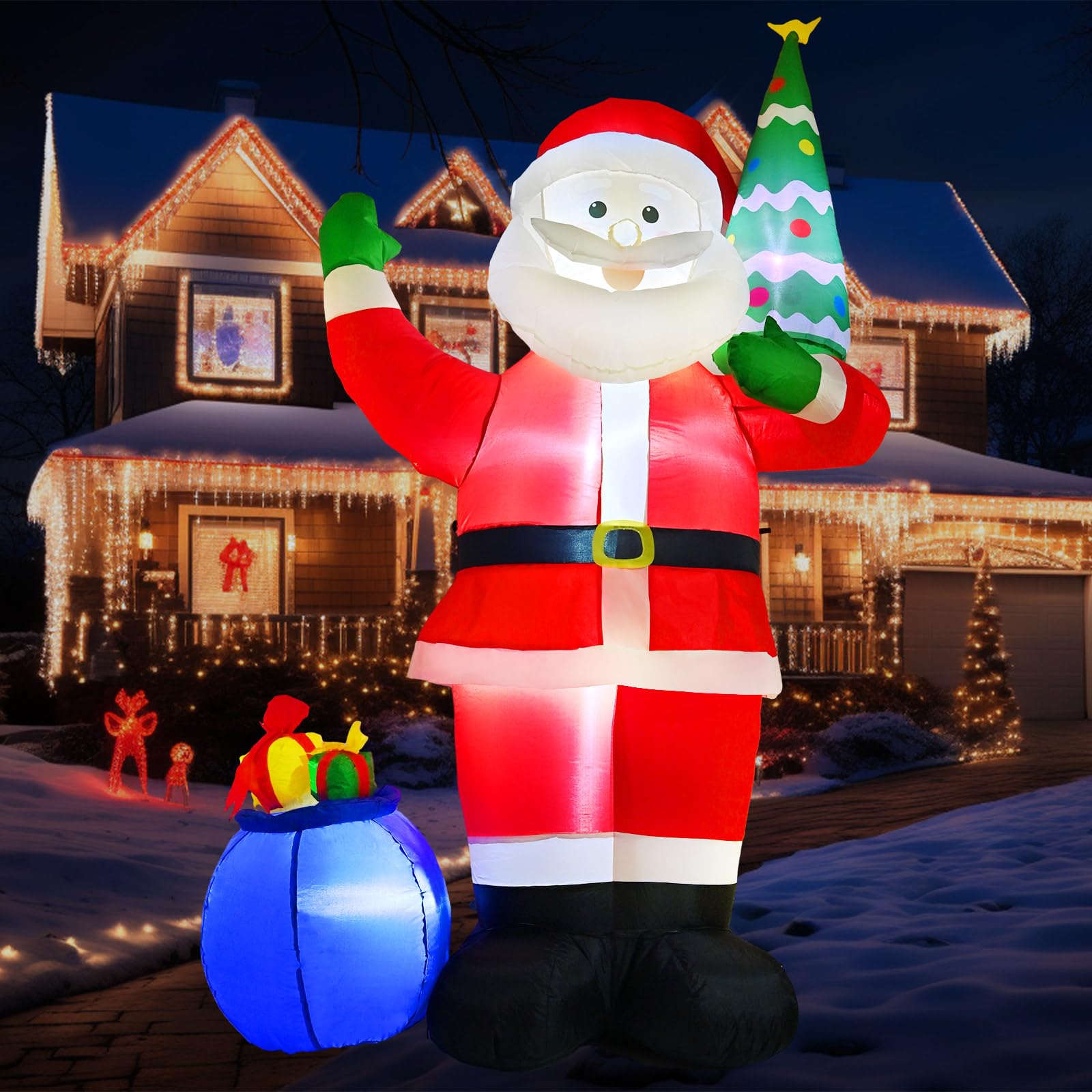 Photo 1 of 7 FT Inflatable Santa, Built-in LED Lights for Santa, Christmas Patio Decorations for Indoor and Outdoor, Lawn Christmas Decorations,Large Xmas Santa Carrying Present Sack