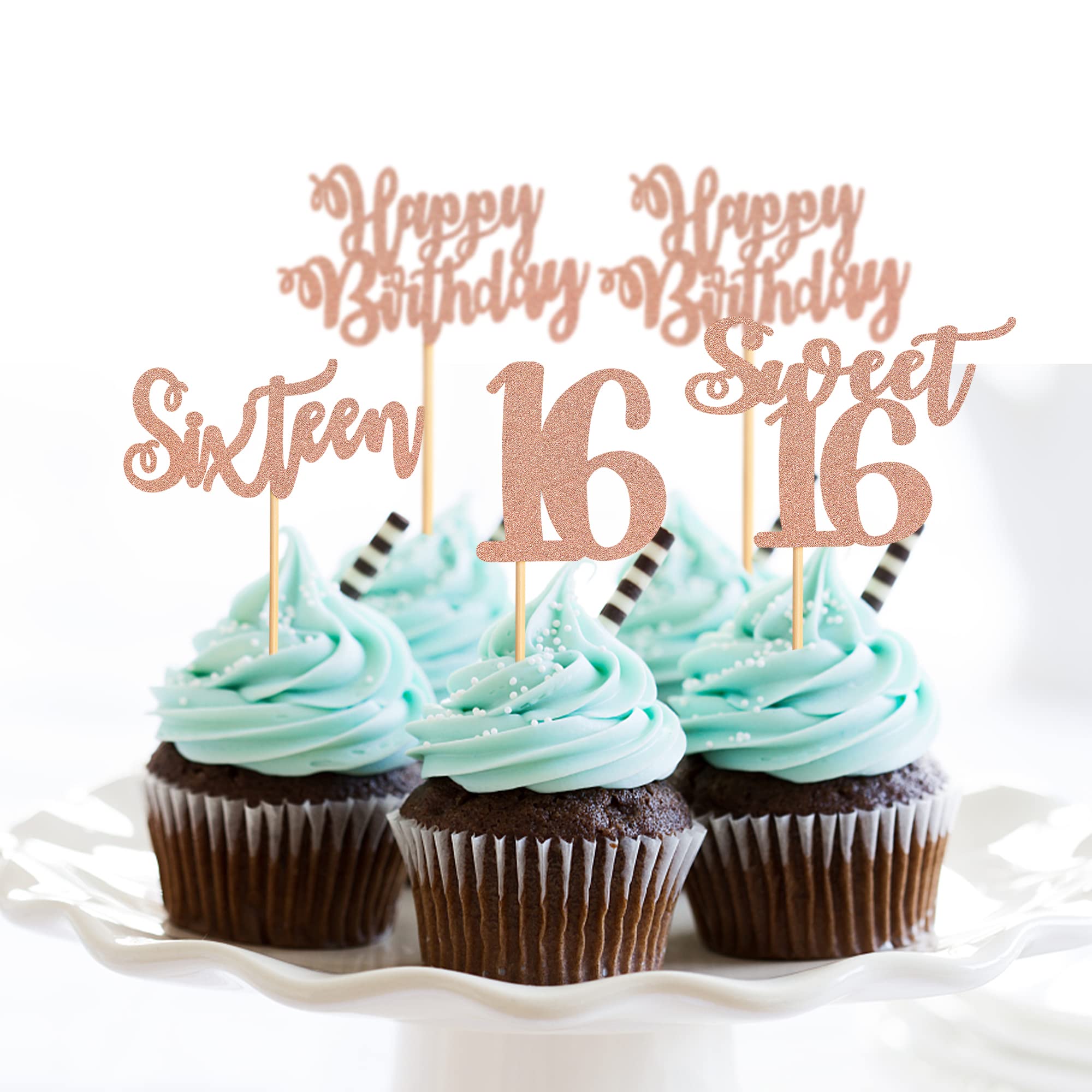 Decoración De Tarta Para 16º Cumpleaños – Colocador De Muffins Y Cupcakes De Papel Comestible, Rosa