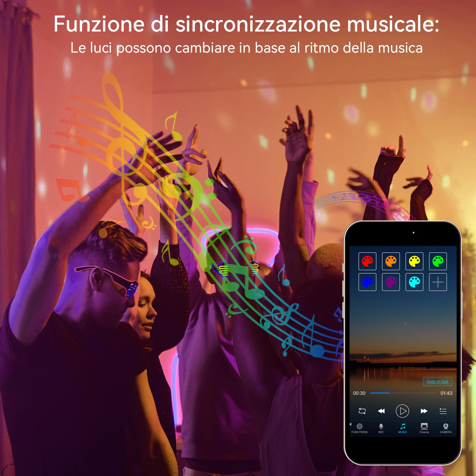 2 Pezzi Faretto LED RGB Esterno 100W, Faro LED RGB Con APP Bluetooth e 2.4G Telecomando,IP66 Impermeabile Dimmerabile Proiettore per Giardino,Pasqua,Partito,Halloween,10000LM
