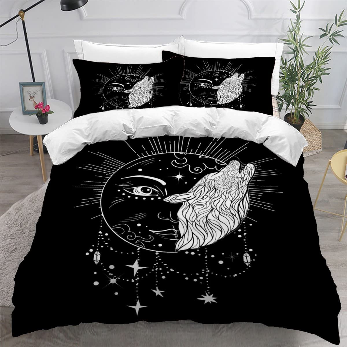 Housse de couette 200x200 loup avec ses 2 taies d'oreiller pour lit 1 personne