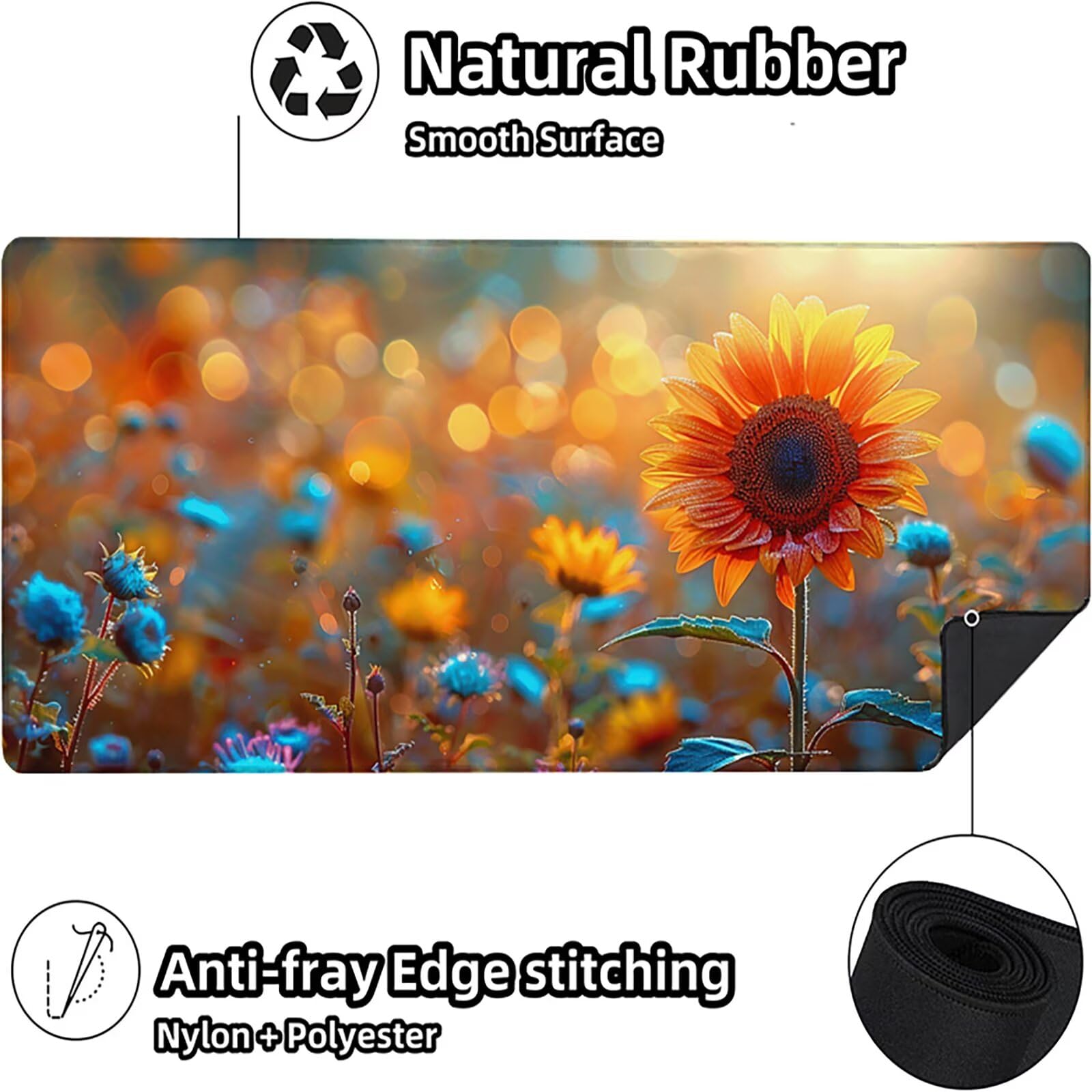 Girasol Alfombrilla Ratón Gaming XXL 1500x800mm, Alfombrilla Gaming Amarillo Mousepad con Base de Goma Antideslizante, Impermeable Desk Mat para Teclado y Raton, Accesorios Gaming, Regalos F-T