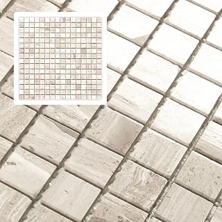 Midcard 6 Sheets White Wood Grain Marble Square Mosaic backsplash Tiles, Polished Shower Room Floor and Wall Tiles