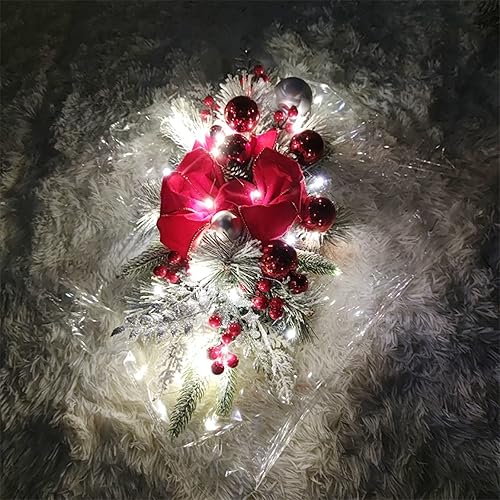 Miniatura 7 de Coronas de Navidad con guirnaldas de Navidad para puerta delantera, decoración de Navidad preiluminada, guirnalda de invierno artificial con lazo,
