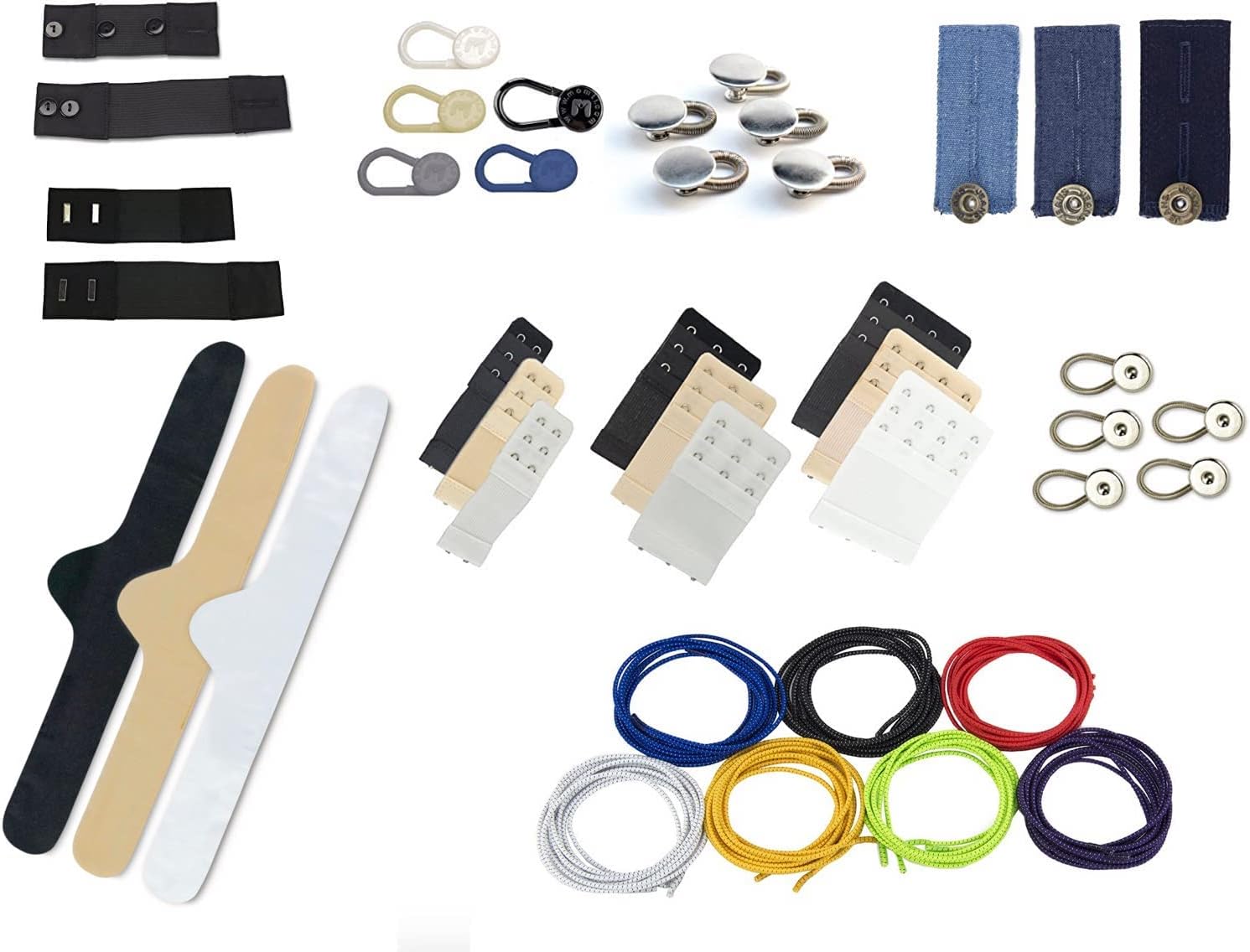 Clothing Comfort 41-Pack Accessory Set: Bra Extenders, Bra Liners (XXL, Black), Collar Extenders & More