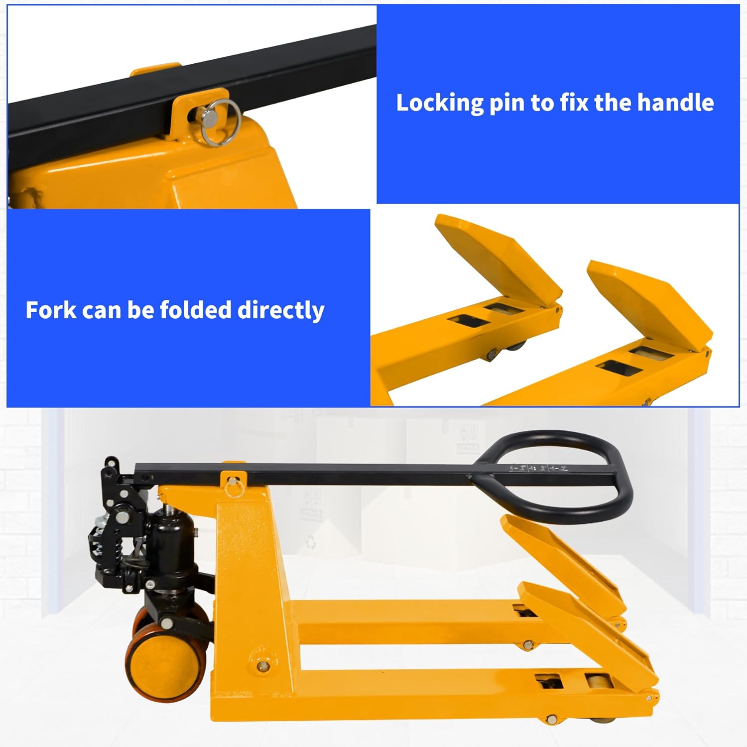 Apollo Foldable Pallet Truck, Narrow Pallet Jack, Mini Size Foldable Forks and Handle 2200Lbs Capacity 31.5"x15" Forks, 15" Overall Width