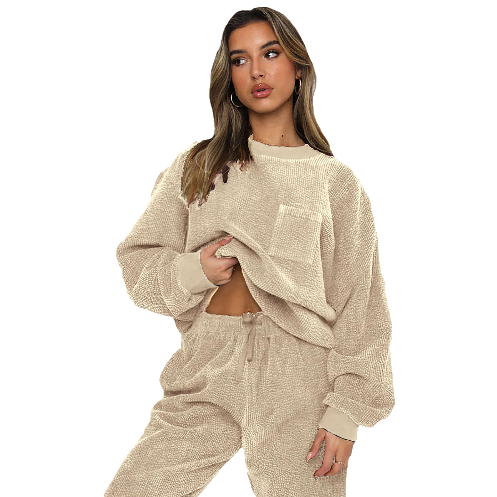 Damen Cord 2 Teiliger Trainingsanzug Jogginganzug Herbst Winter Flauschige Freizeitkleidung Set