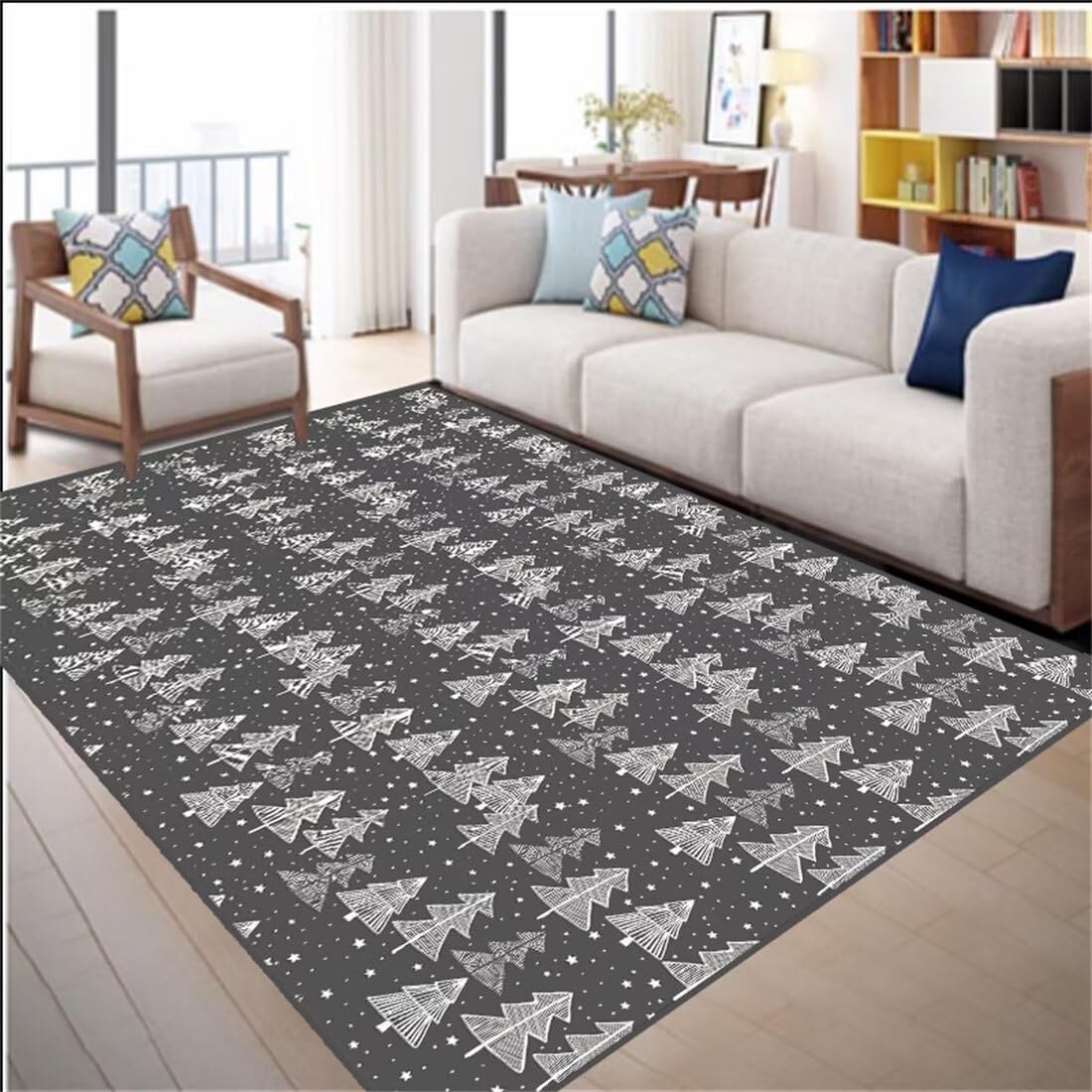 Tapis de chambre gris 70x140cm avec motif d'arbre de dessin animé pour bébé et enfant