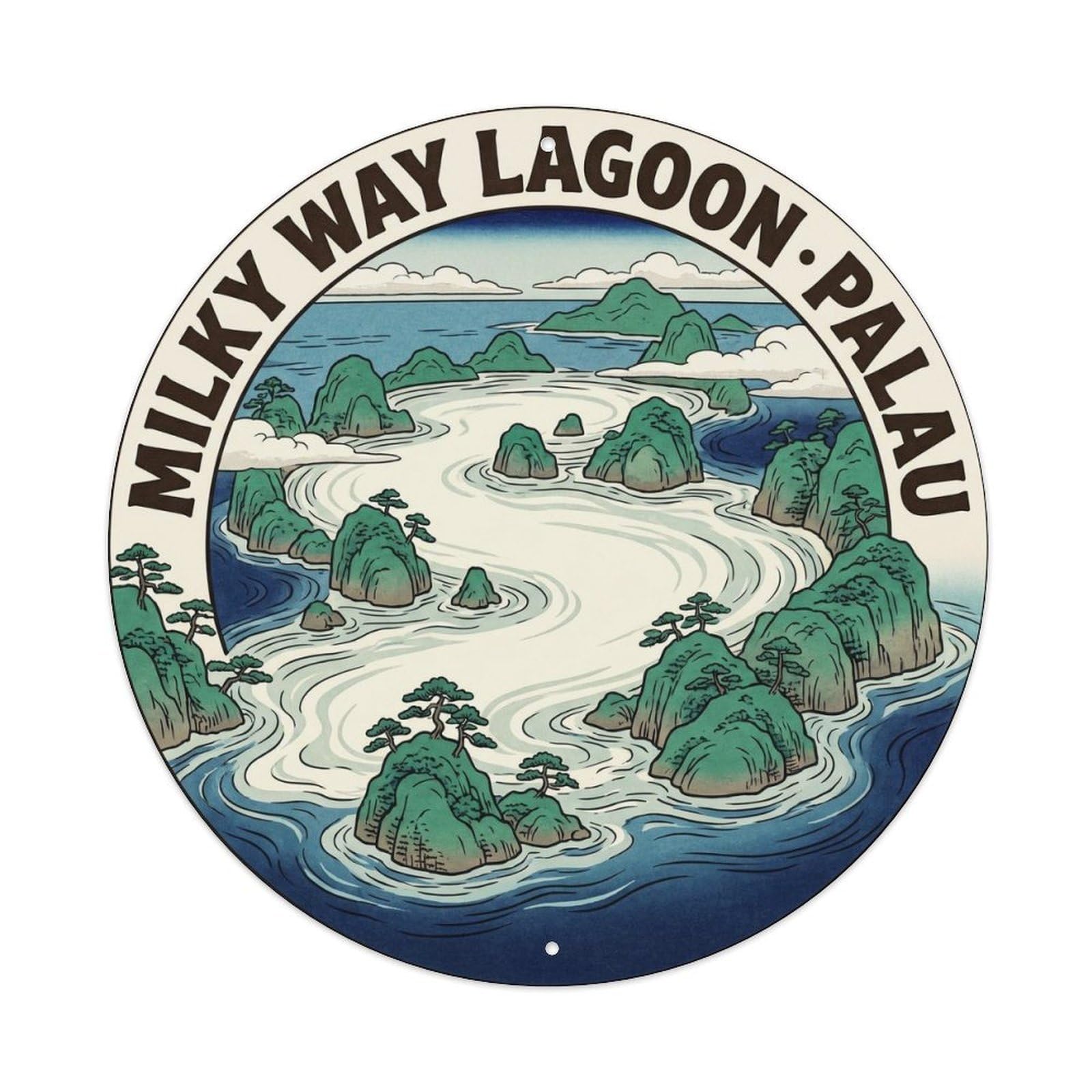 Olyhtr 8X8inch Classic Style Lagoon Travel Palau Milky Way Aerial Woodblock Rock Metal Tin Sign