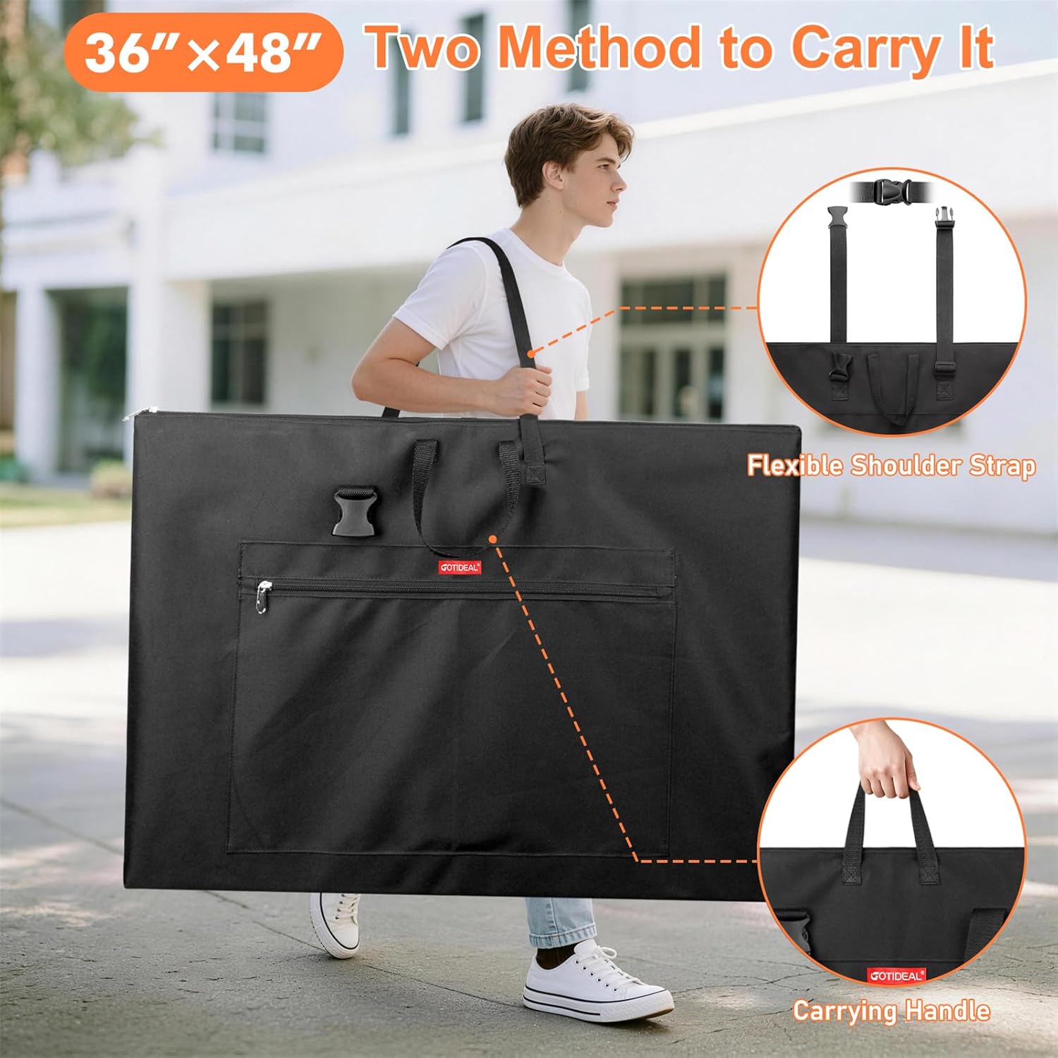 GOTIDEAL Large Art Portfolio Bag, 36x48 Inches Waterproof Art Portfolio Case with Shoulder & Handle Carry, Carrying Storage Bag for Artwork, Poster, Sketching, and Drawing