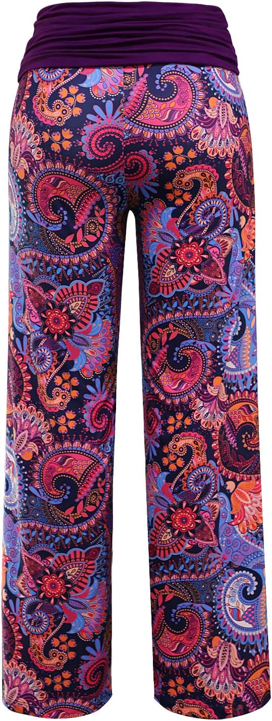Gracyoga Women's Comfy Pajama Pants Wide Leg Lounge Palazzo Yoga Pants Stretch Casual Floral Print Fold Waist Pants - Image 6