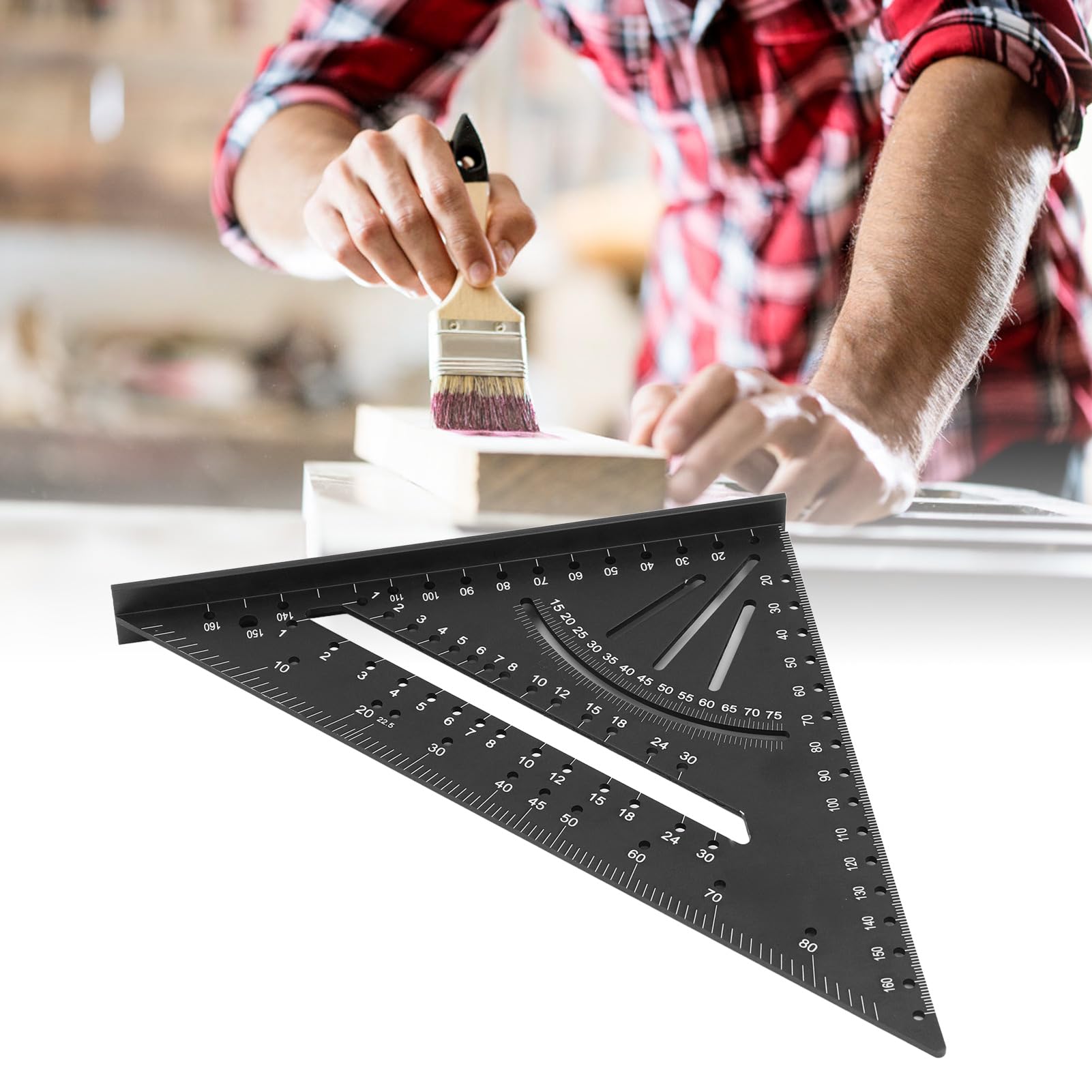 MRKU Righello Triangolare in Alluminio, Robusto, con Scale incise Precise a 30°, 45° e 60° (metrico, ad Angolo retto).