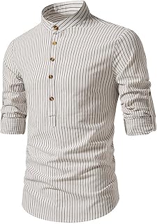 Polo de manga larga para hombre, 1/4 con botón frontal, muscular, formal, a rayas, ligera, cómoda, informal, para vacaciones