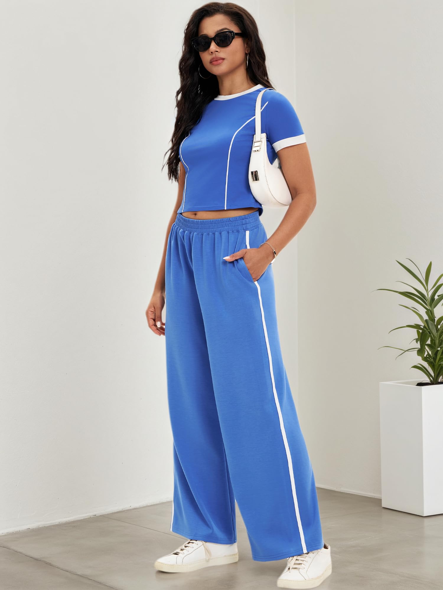 Mujer Conjunto Dos Piezas Tops Cortos Pantalones Pierna Ancha