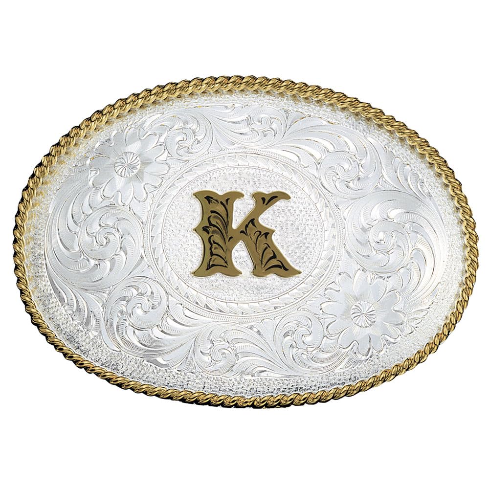 Montana Silversmiths Initial Engraved Gold Trim Western Belt Buckle