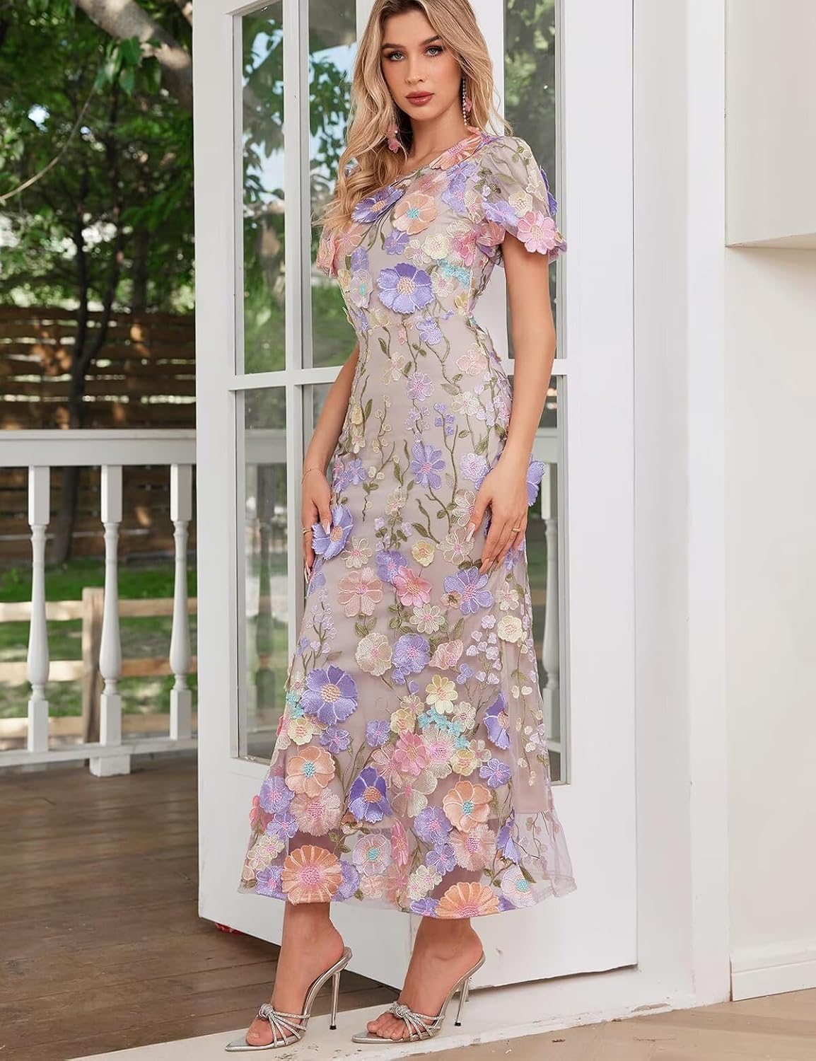 Strapless Ruffle Prom Dresses for Women 3D Floral Embroidery Formal Bridesmaid Party Gown