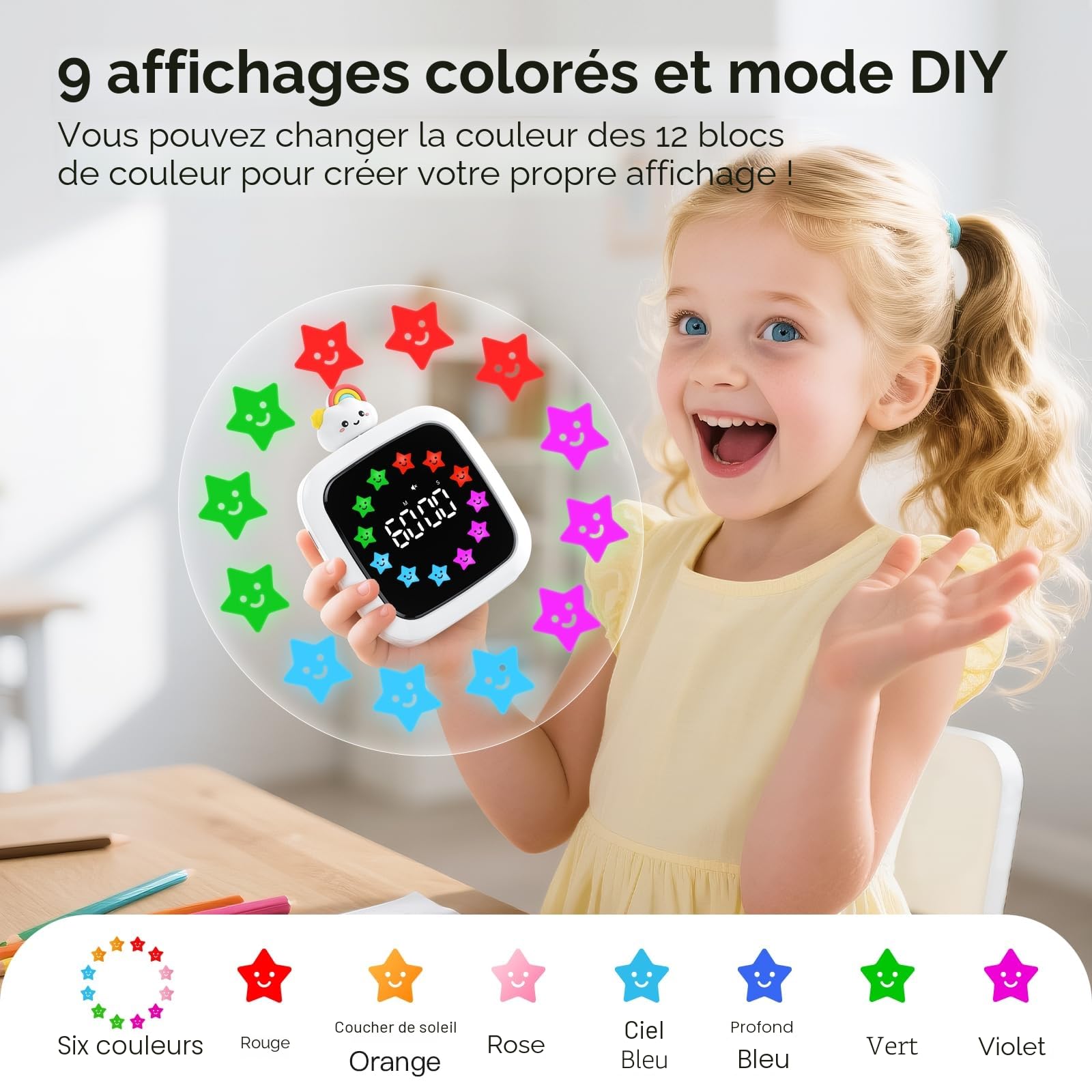 Yunbaoit Minuteur Visuel, Compte à Rebours Silencieux Rechargeable de 99 Minutes, 9 Couleurs D'affichage Optionnelles, Outil de Gestion du Temps pour Les Enfants et Les Adultes (Arc-en-Ciel)