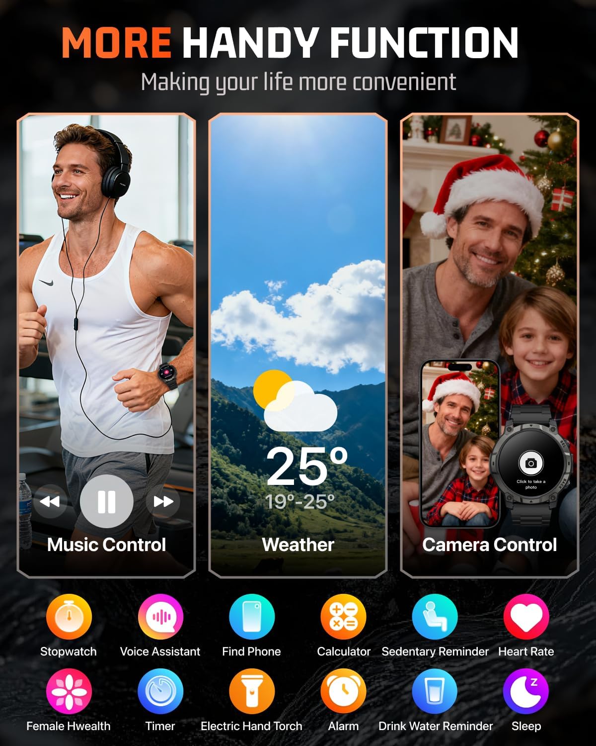 Smart Watch for Men Fitness Tracker: Military Make Answer Call LED Digital Mens Watches Waterproof Smartwatch Android Phone iPhone Samsung Compatible Sleep SpO2 Heart Rate Monitor Step Pedometer - Image 8