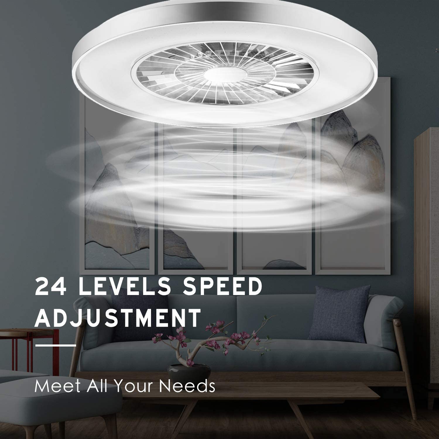 BKZO LED Ceiling Light with Fan, Ceiling Fan Lights 24 Levels Wind