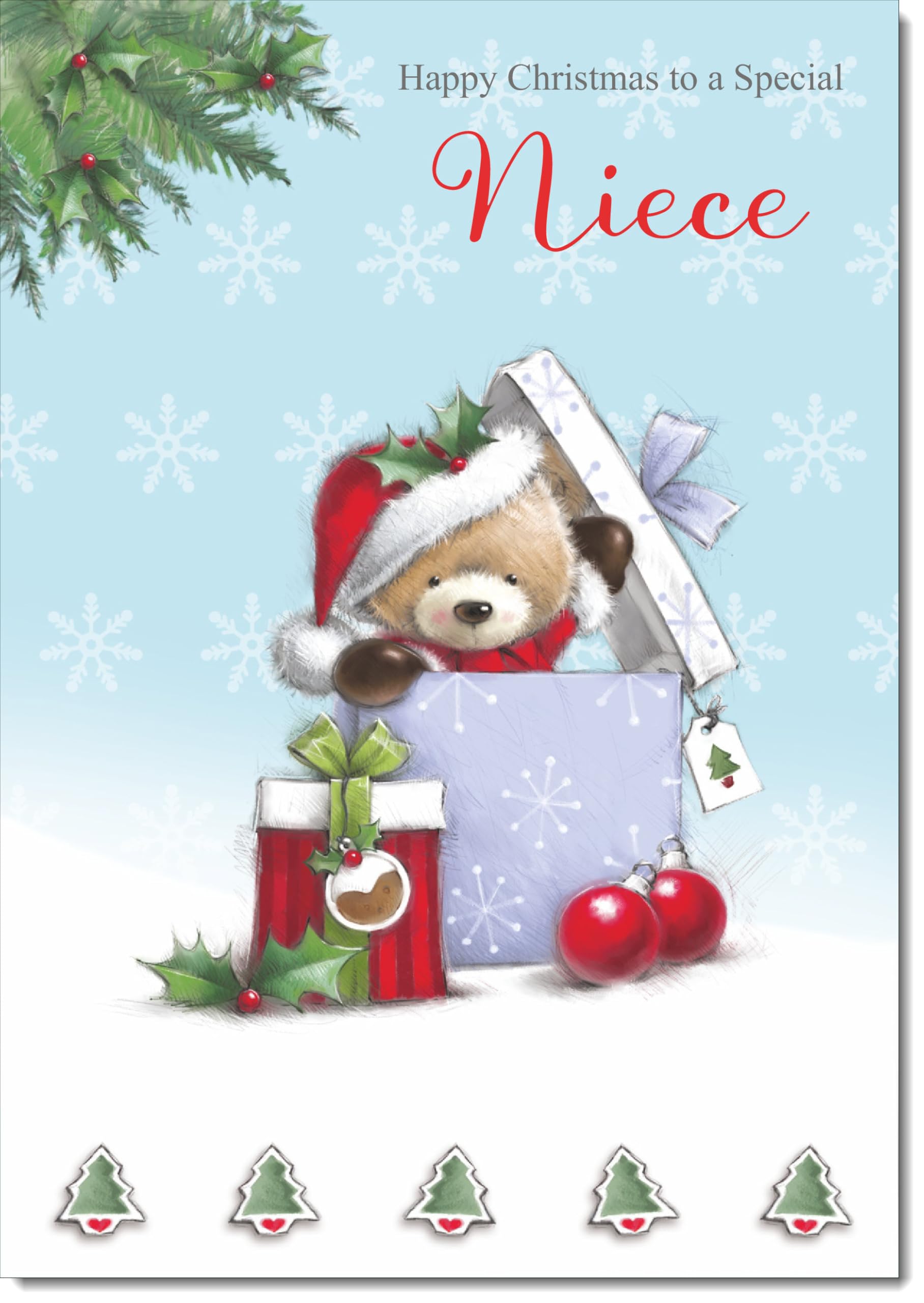 doodlecards Niece Christmas Card Cute Bear Parcel Large A4 Size Christmas Card for Niece with Plain Envelope — image 1