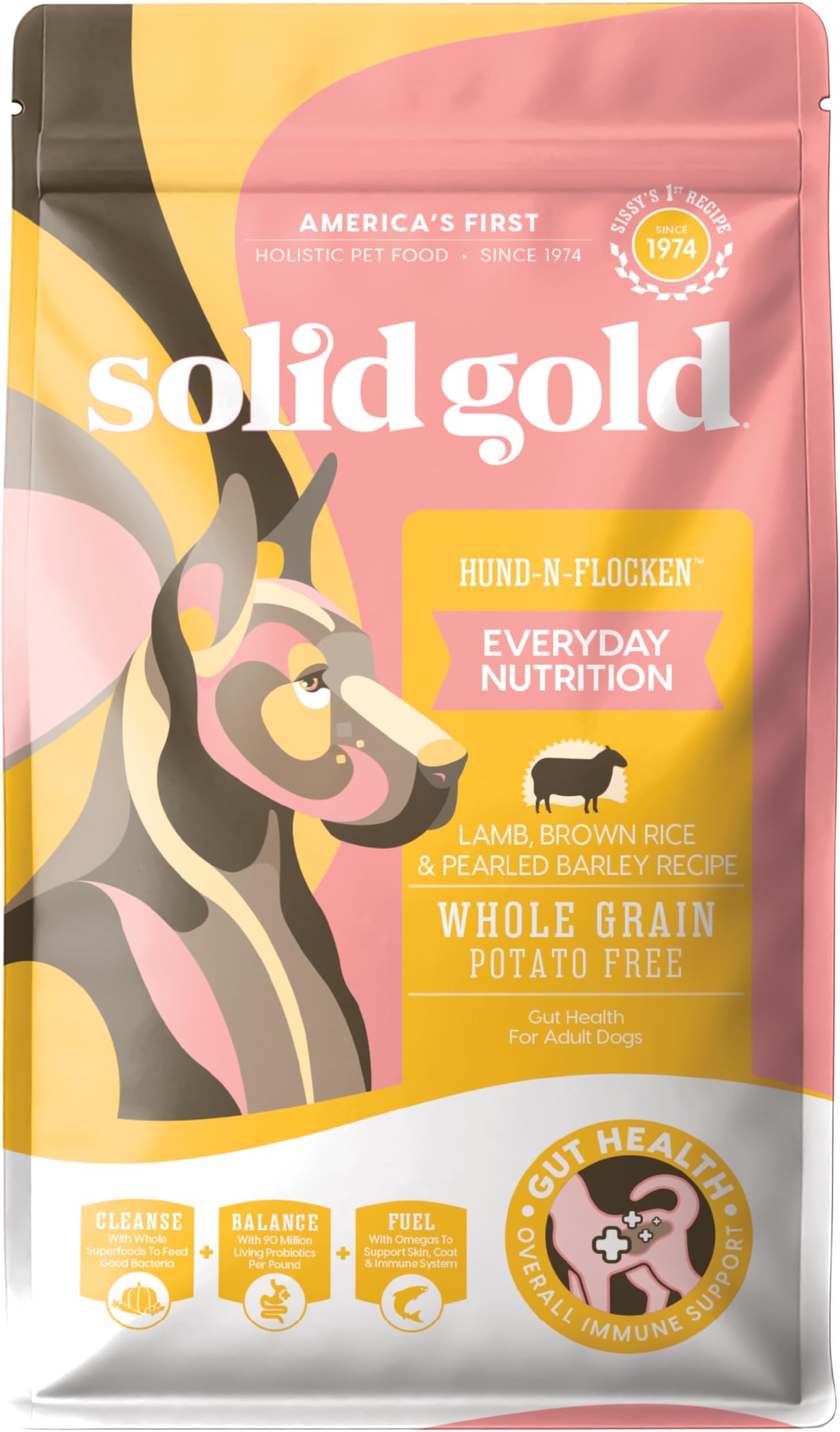 Hund-N-Flocken, Dog Food Dry with Lamb, Rice and Omega 3 Fish Oil for Dogs, Probiotics, 24 LB