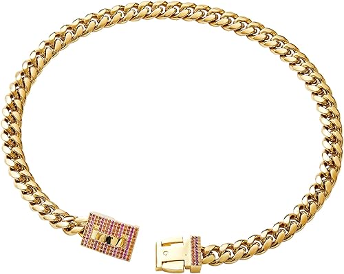 Miniatura 3 de Collar con colgante personalizado de acero inoxidable dorado con eslabones cubanos para perros pequeños y medianos, collar de perro Bulldog francés