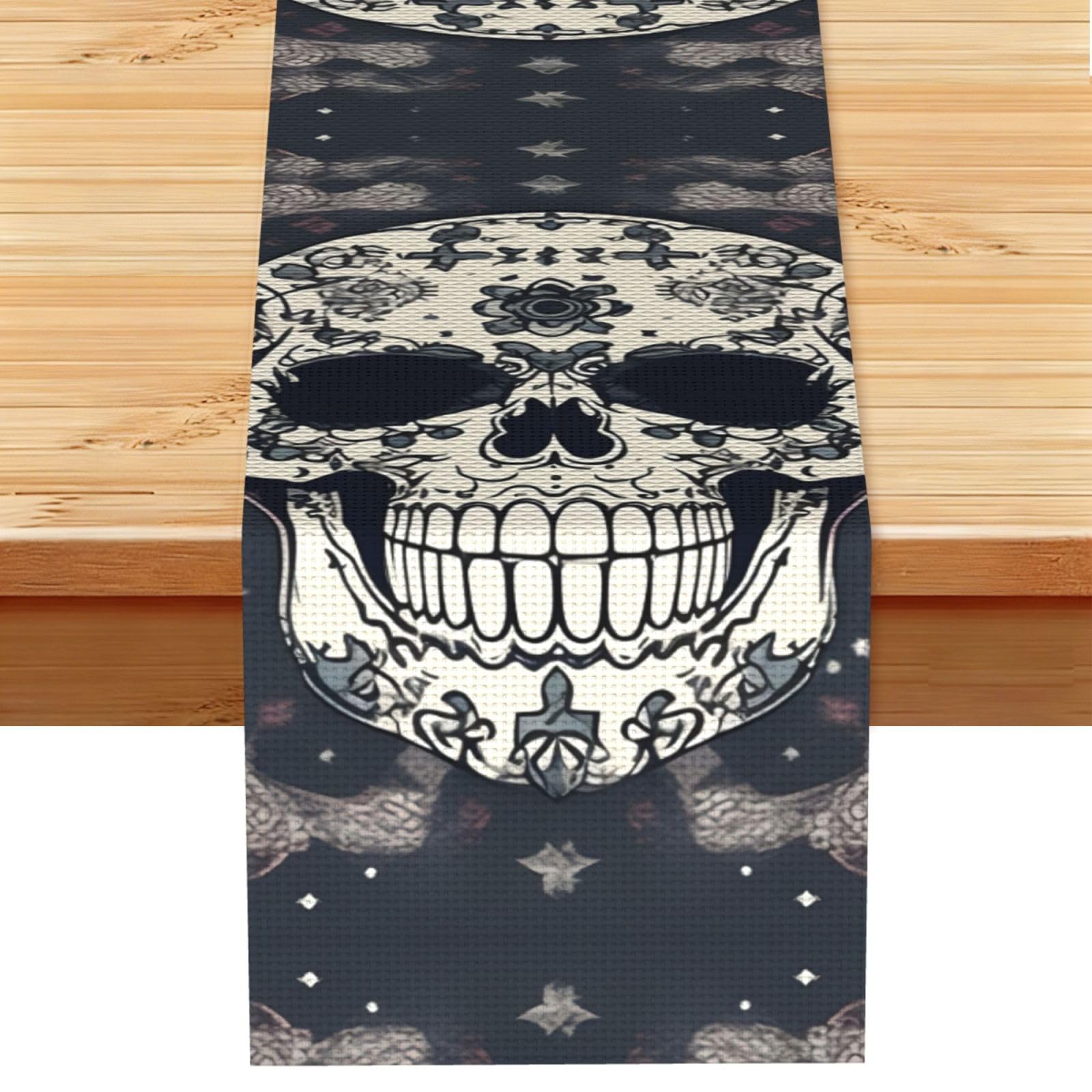 Skull Yoga and flower Print Table Runner for Home Hotel Dining Kitchen Party Indoor Outdoor Decor,13x72 Inch