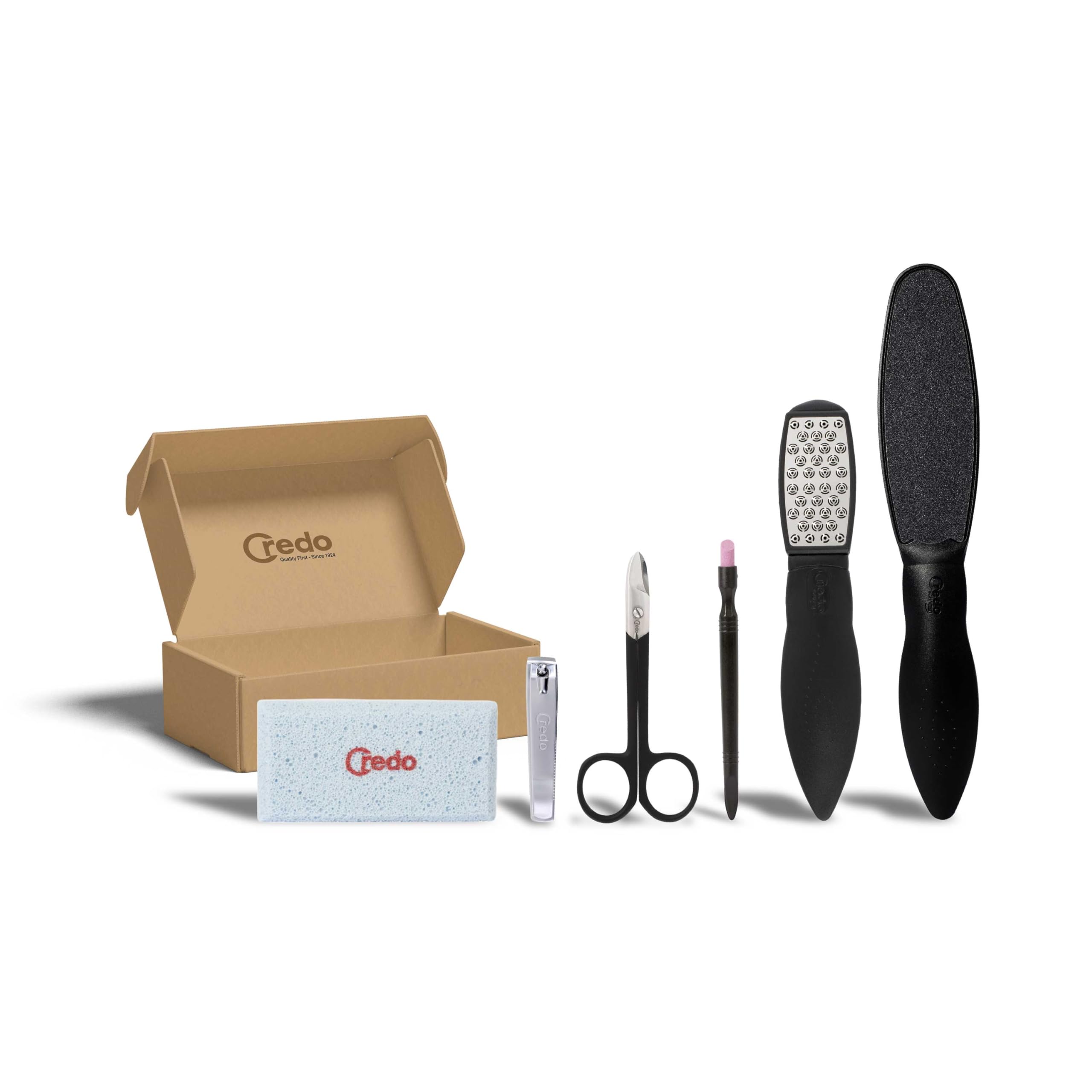 Credo BlackLine Balanced Care Bundle Fußpflege Set | mit SmartCutter, Pedikürestein, DuoSoft, Fußnagelschere, Nagelknipser & Keramik-Nagelhautentferner | ausgewogene Fuß- und Nagelpflege