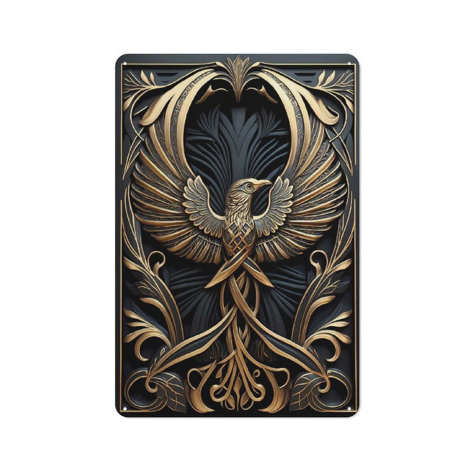 Junmoney Style-20 Metal Wall Sign 30X20cm Featuring Golden Wings Phoenix For Garage Or Workshop, For Garage, Workshop And Man Cave Decoration