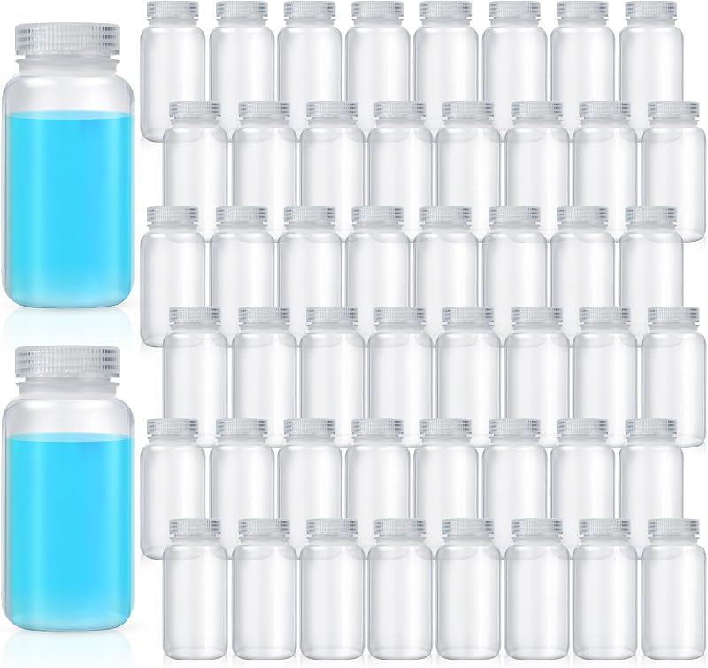 Tatuo Frascos para Reagentes de Polipropileno com Tampa de Rosca e Boca Larga, 250 mL, Transparentes, Pacote com 48