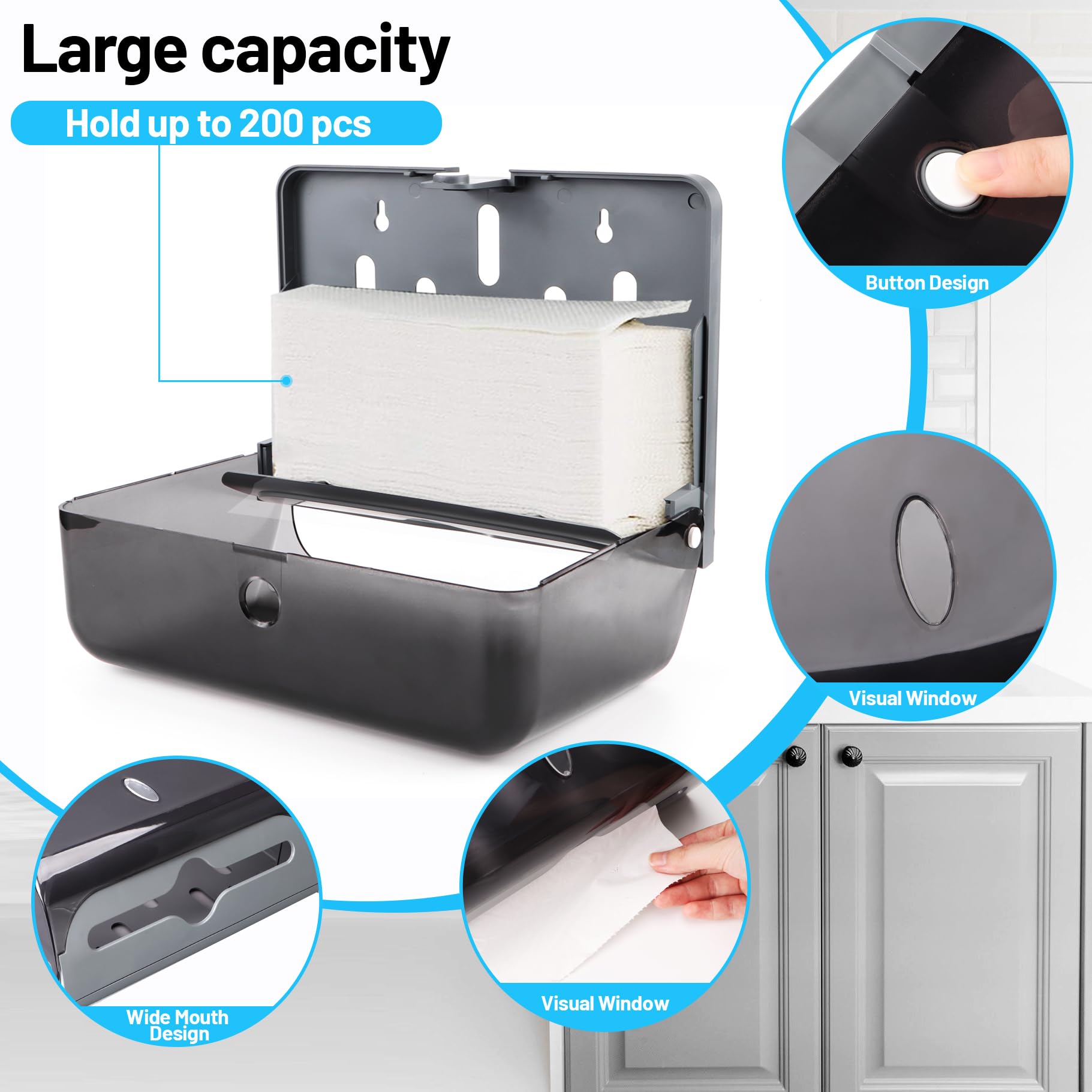 Dispenser Carta Asciugamani,Dispenser Salviette Bagno da Muro Tovaglioli Piegati a Z ed Intercalati Dispenser Asciugamani Carta Può Contenere Fino A 200 Fogli