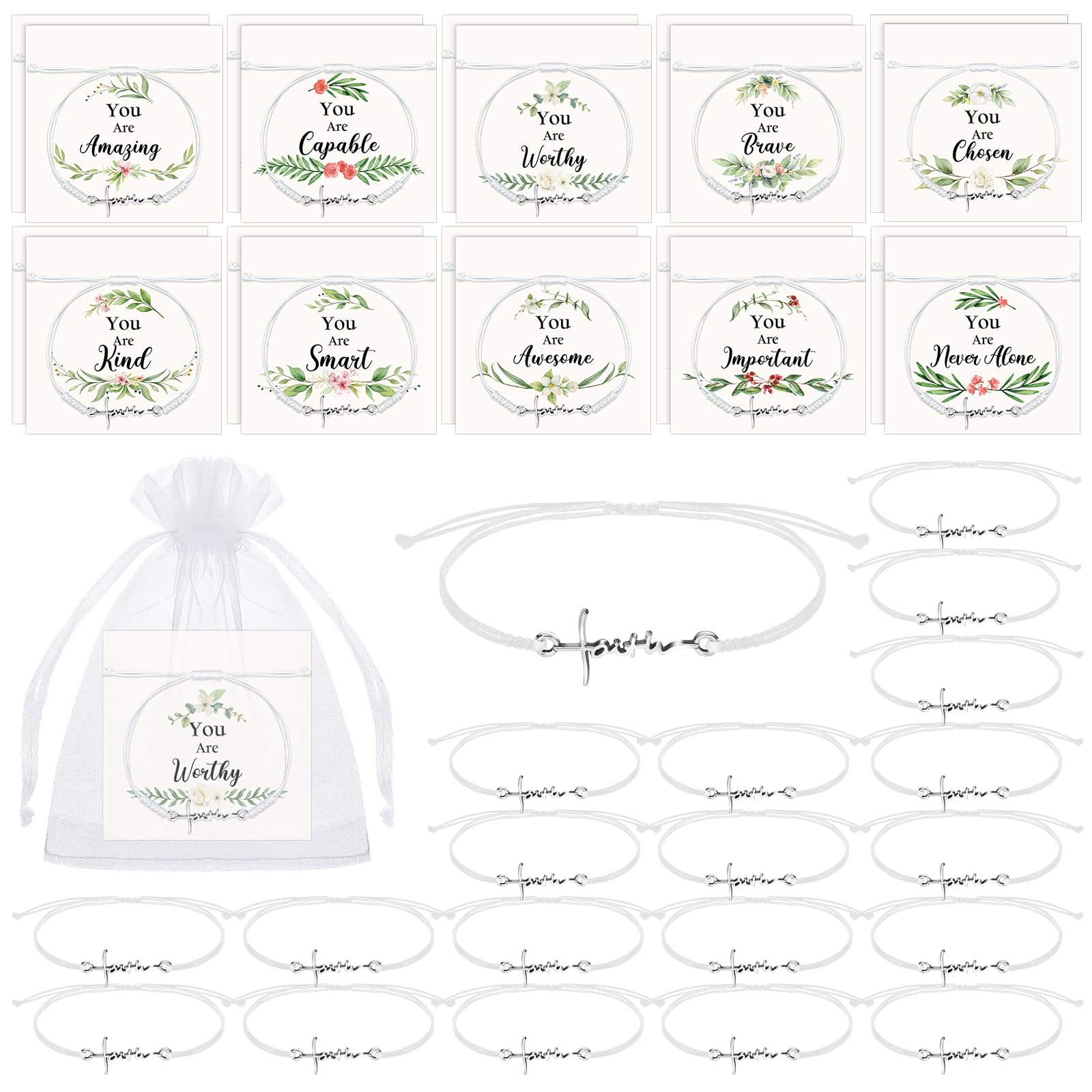 Liliaafar 20 Sets Christian Gifts for Women Christian Faith Bracelets for Women Religious Jewelry Gifts with Inspirational Quote Cards and Organza