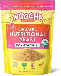 NOOCHA Organic Nutritional Yeast Flakes – Non-Fortified, Vegan Cheese Seasoning, Dairy-Free, Gluten-Free, High Protein Savory Sprinkle for Popcorn, Pasta & Veggies – 8 oz
