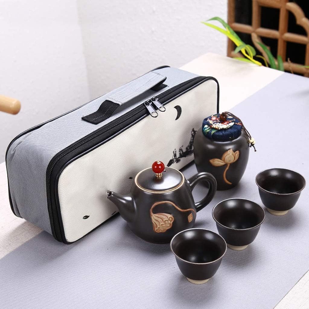 Ceramic Teapot Pot Three Cups Outdoor Travel Kung Fu Tote Bag Cup Set Tcup Tea Chinese Wine