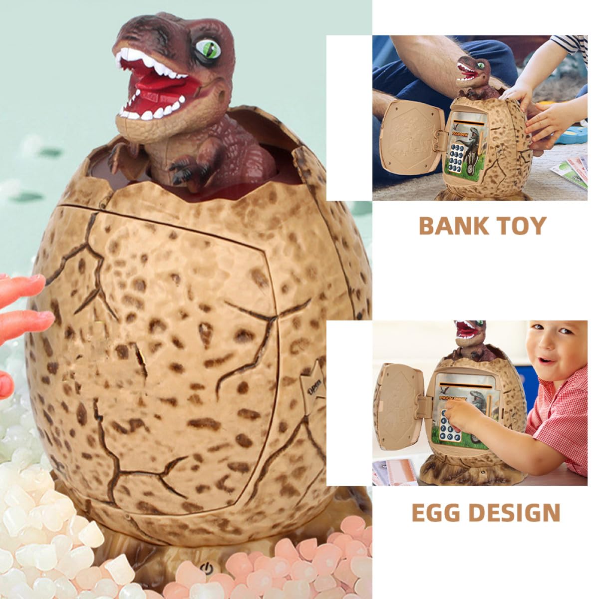 Tirelire Électrique D'œuf de Dinosaure Marron en Plastique Protection par Mot de Passe, Robuste, pour Garçon et Filles et Économiser de L'argenté Facilement