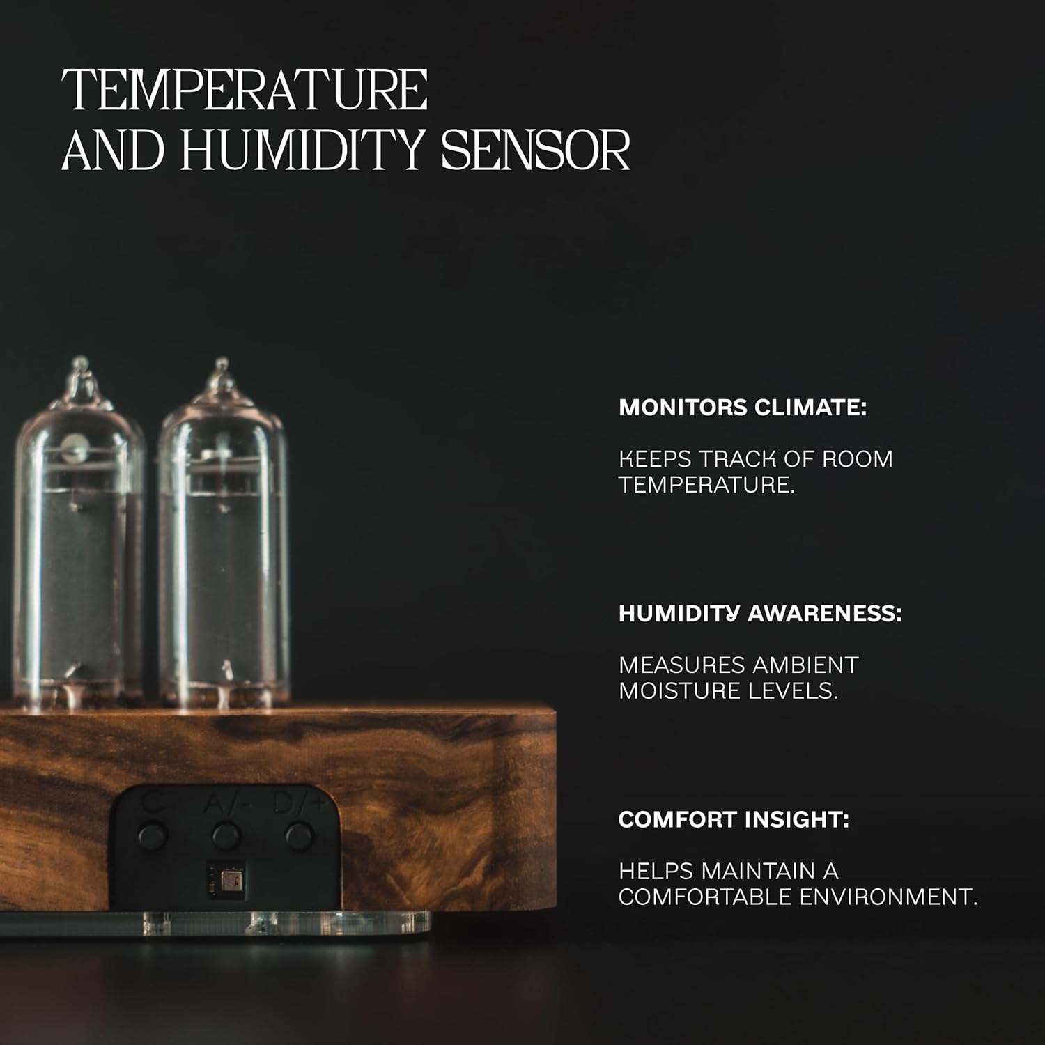 Nixie Star Authentic Nixie Tube Clock Bundle with Spare Nixie Tube, Motion Temperature Humidity Sensors, Dual RGB LED Backlight, Alarm Clock, Visual Effects (Walnut Rounded, IN-14)