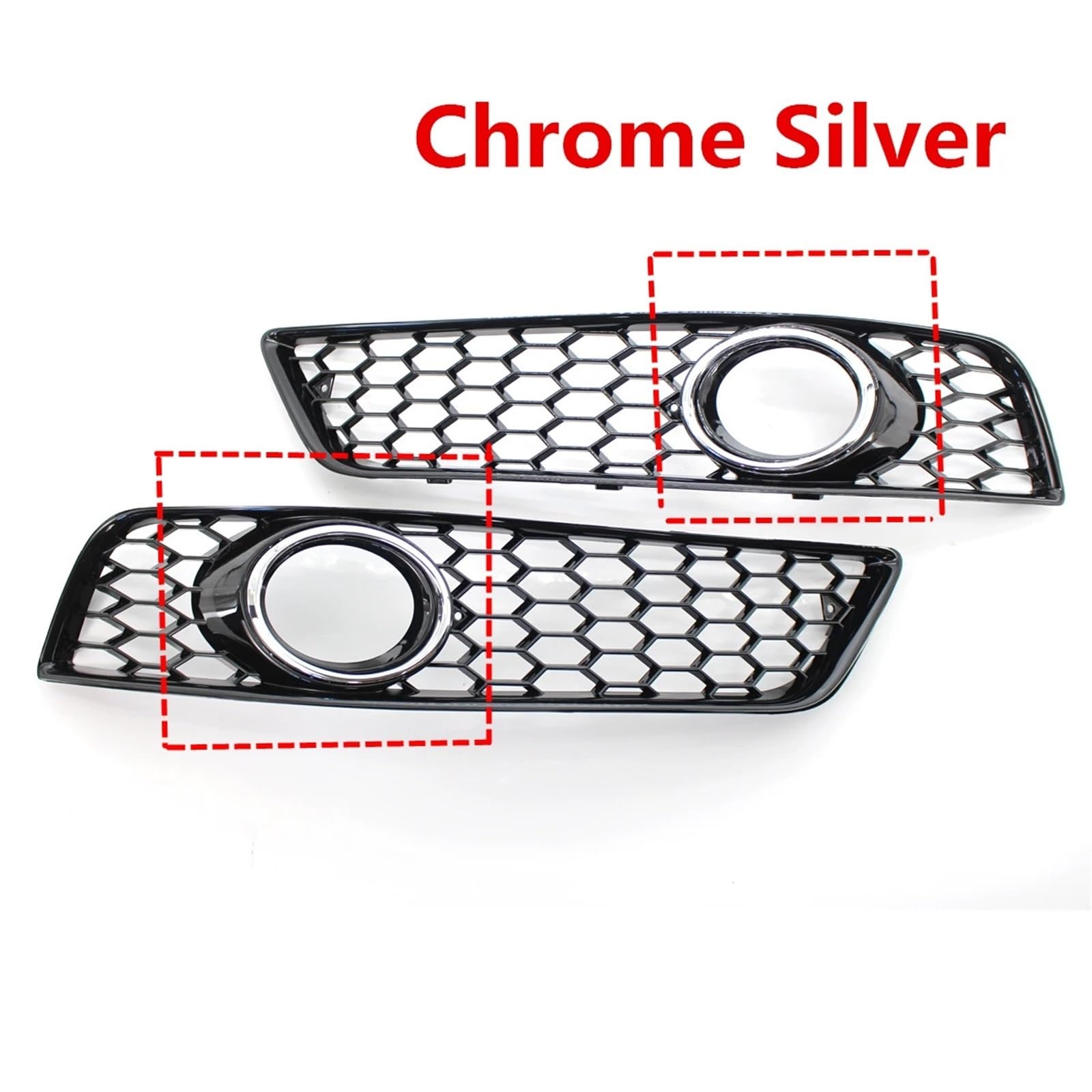 Pasuje do Audi A3 8P 2009-2013 Przedni zderzak Przeciwmgielne Światło Wyścigowe Grille 1 Para Plaster Miodu Siatka Przeciwmgielne Osłona Grilla(Chrome Silver)
