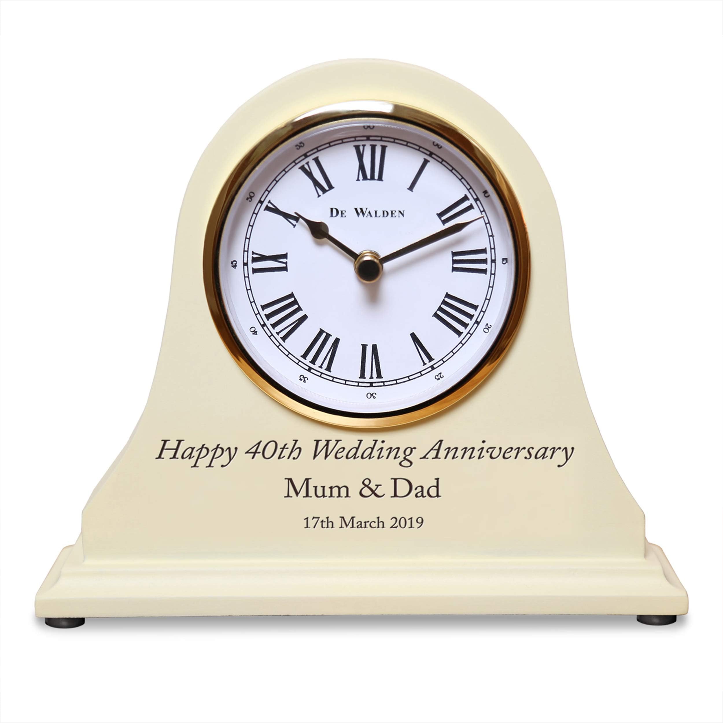 40th Ruby Wedding Anniversary Personalised Engraved Beige Wooden Mantel Clock 40 Years Couple Gift 15cm x 18cm