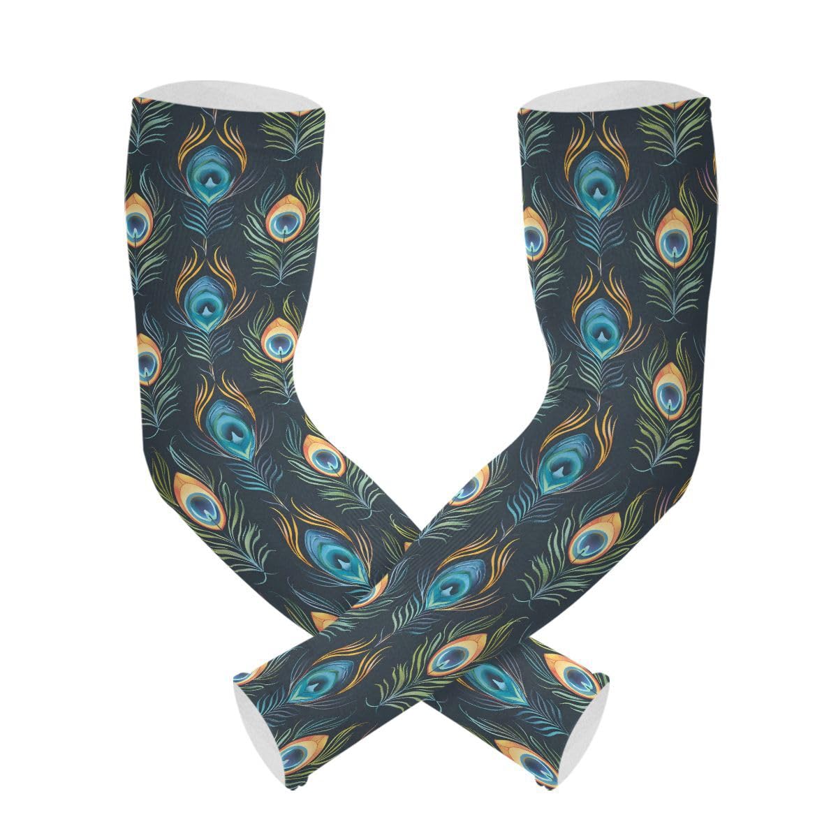 ALAZA Abstract Peacock Feather Blue Gardening Sleeves Cooling Arm Sleeves Sun Protection Thumb Hole Arm Covers for Women Men