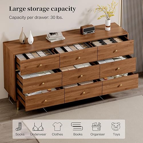 Miniatura 59 de Cómoda de 6 cajones, cómoda de mediados de siglo de 47 pulgadas de ancho, cómoda de madera para dormitorio con 6 cajones de almacenamiento para