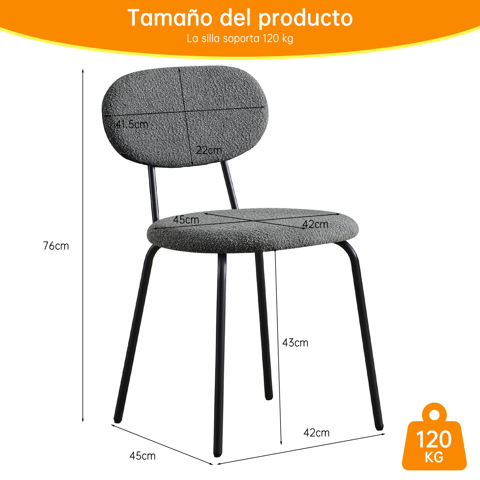 WAFTING Sillas de Comedor Pack de 6, Sillas de Cocina Apilables con Tapizado de Tela Teddy y Patas de Metal, Adecuadas para Salón, Cocinas, Salas de Estar, Dormitorios-Gris Oscuro