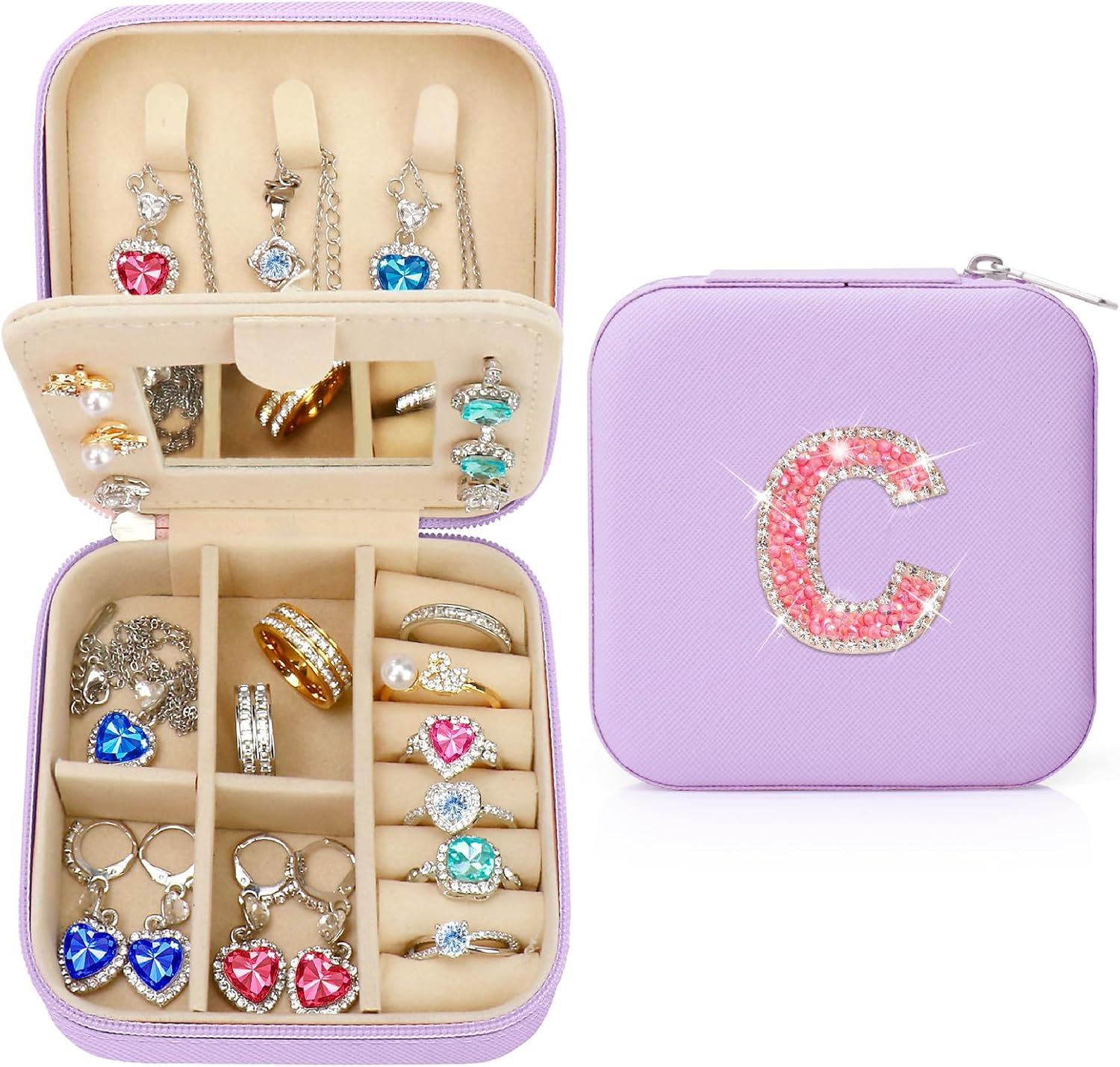 Personalized Initial Travel Small Jewelry Box Case Organizer For Girls Kids
