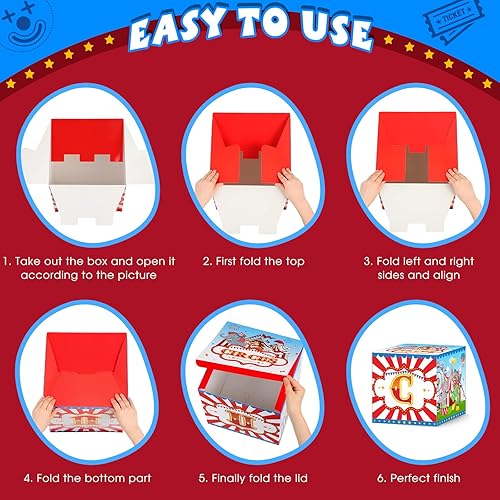 Miniatura 5 de Decoraciones de fiesta temática de circo de carnaval, 6 unidades, cajas grandes de recuerdos de fiesta de circo, bloques de circo, suministros de