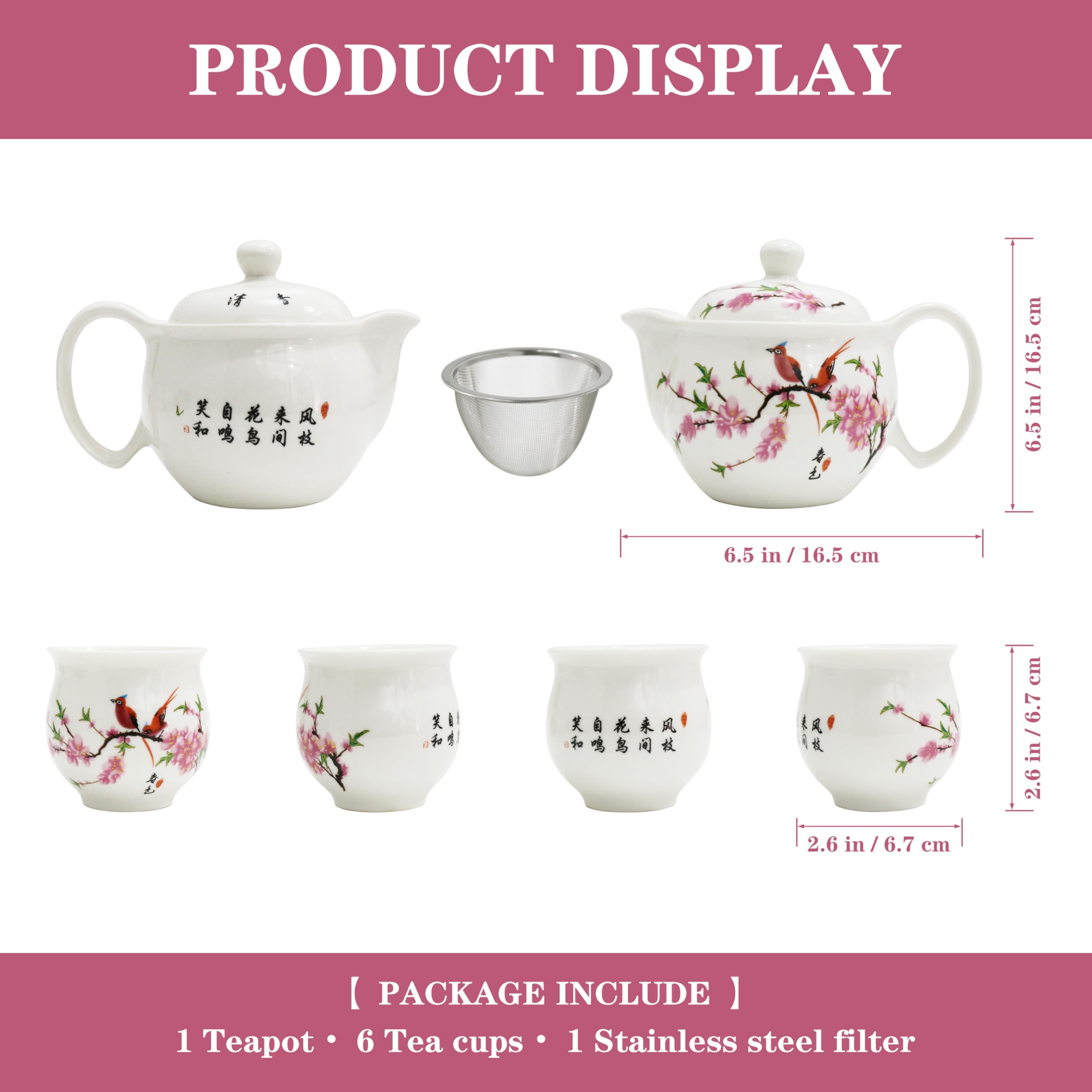 Różowy kwiat wiśni tradycyjna porcelana luźny liść chiński czajniczek 590 ml zestaw z 6 unquie filiżanka do herbaty 168 ml antyczny vintage świetny do warzenia oolong jaśmin chai angielskie śniadanie
