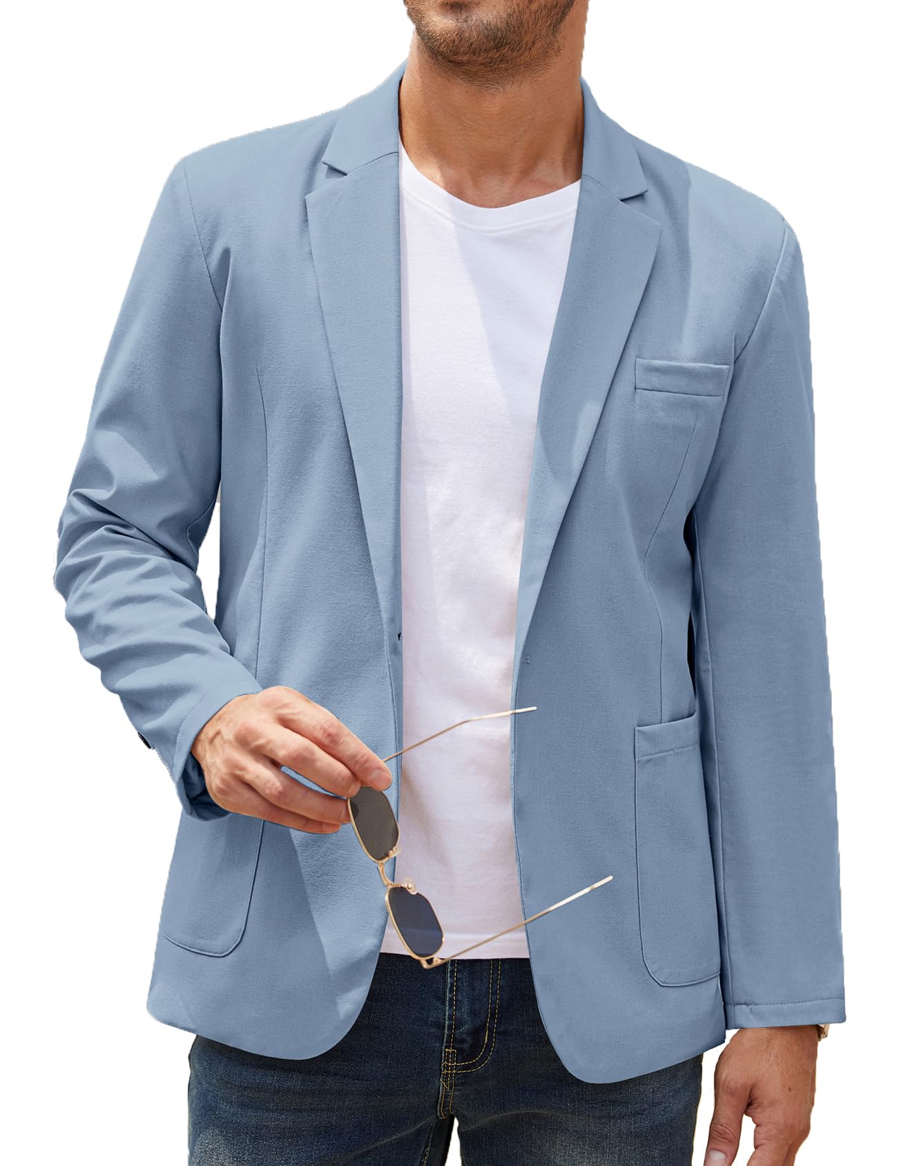 COOFANDY Men's Casual Linen Blazer Lightweight Regular Fit Sport Coat One Button Suit Jacket