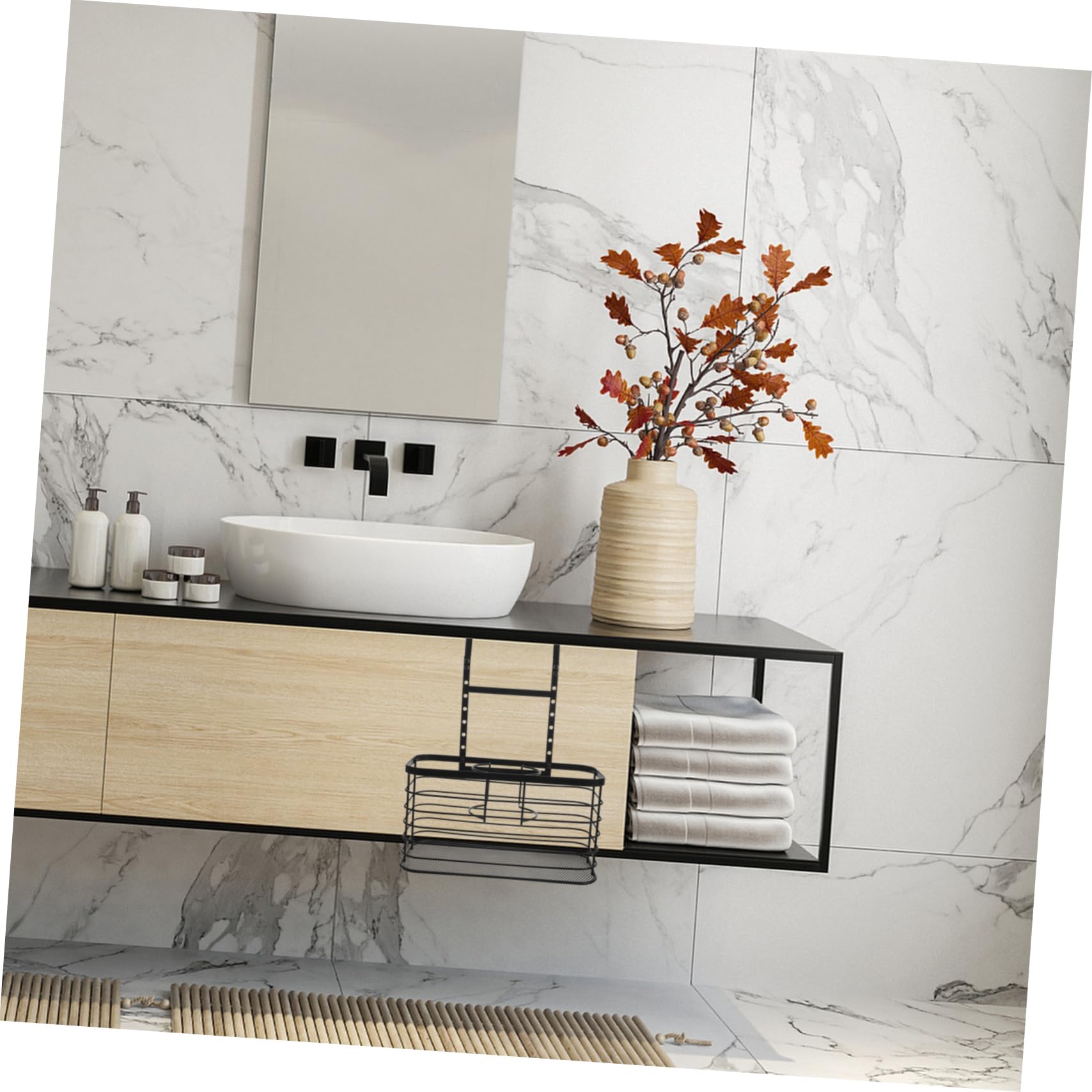 Porta Asciugacapelli e Salvaspazio da Bagno in Filo di Ferro Nero, Leggero | Bagno, Mantiene Pulito L'ambiente, Adatto alla Maggior Parte dei Modelli, Stile Semplice ed Elegante